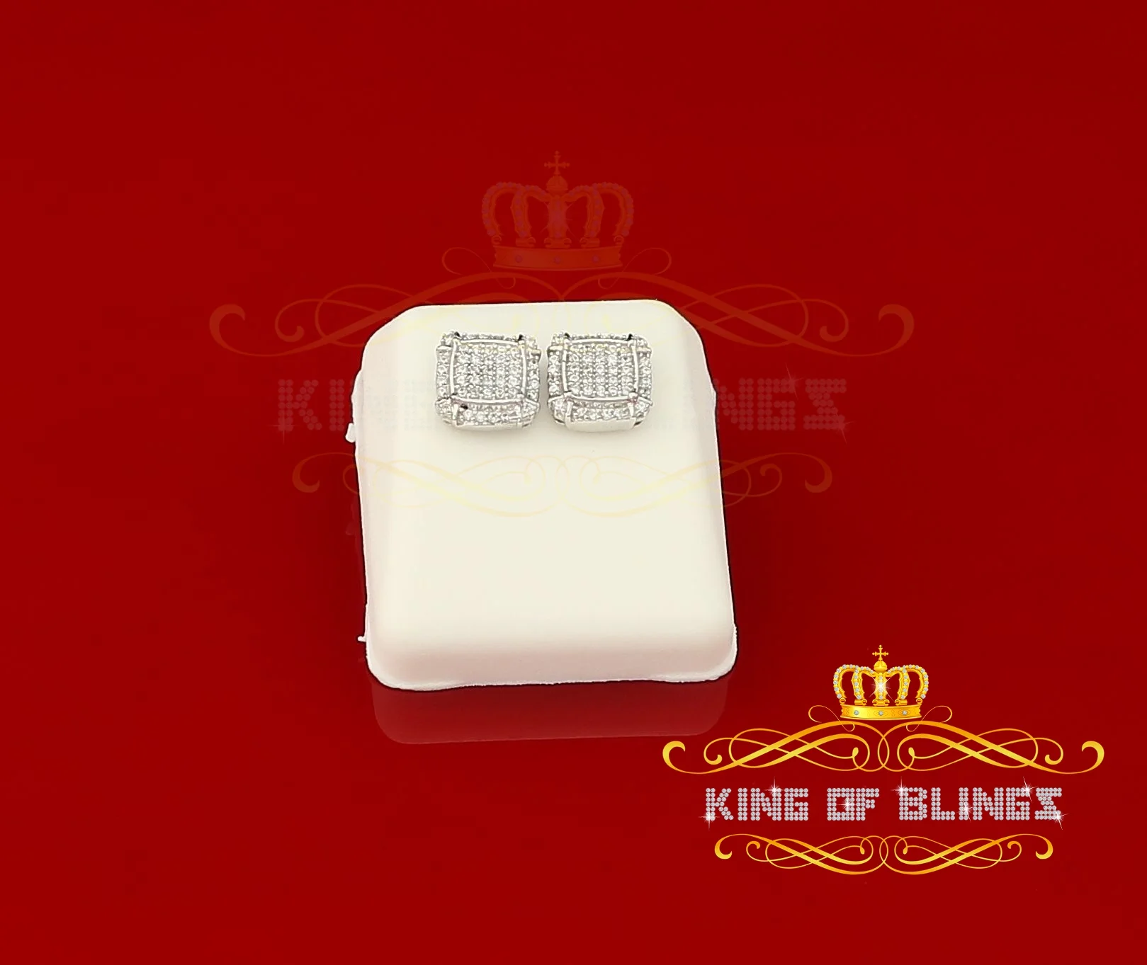 King of Bling's 925 Silver White 0.72ct Cubic Zirconia Hip Hop Square Men's & Women's Earrings