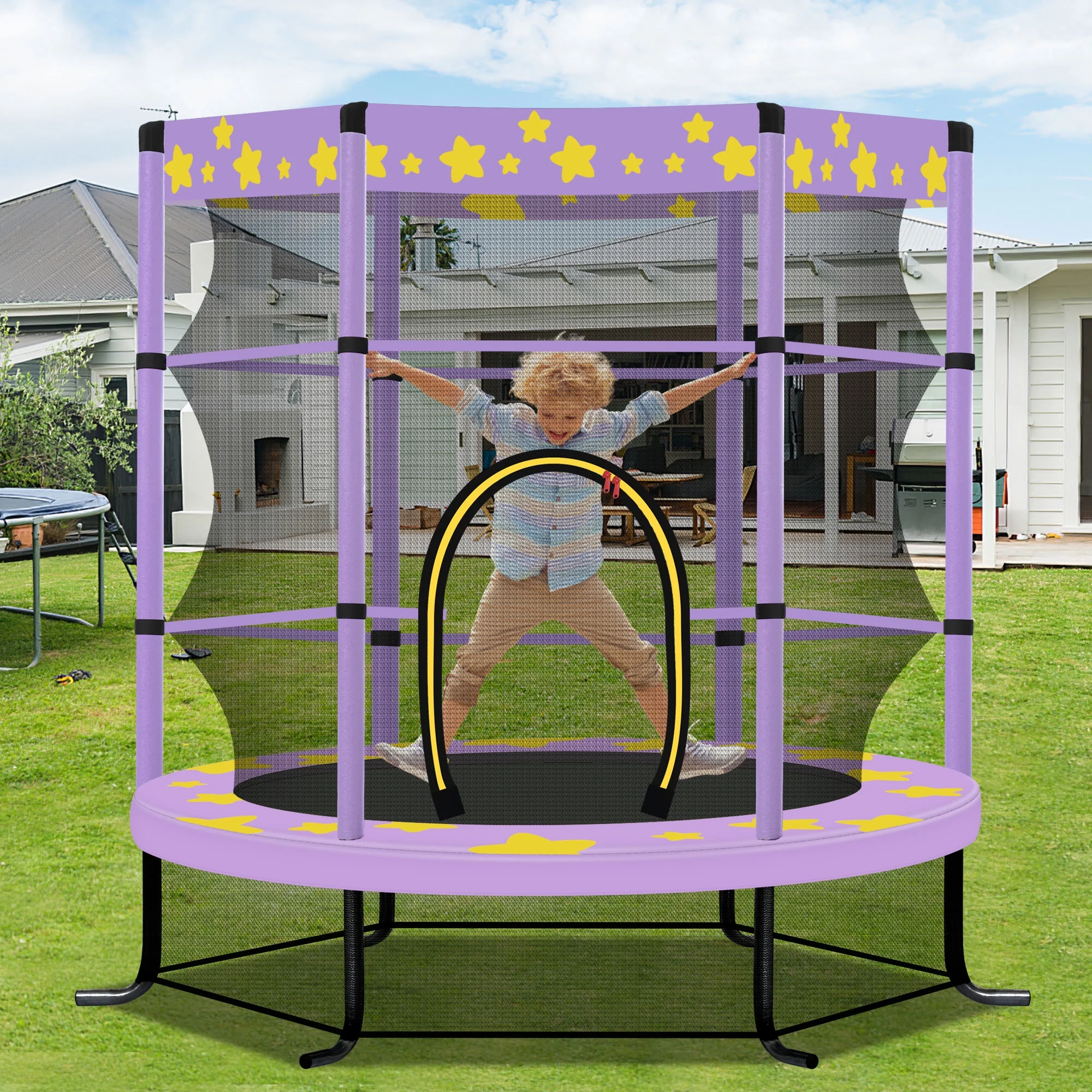EUROCO 55'' Trampoline for Kids, Toddlers Trampoline with Enclosure Net , Mini Trampoline, Indoor & Outdoor Trampoline, Gifts for Kids, Baby Toddler Trampoline Toys, Purple