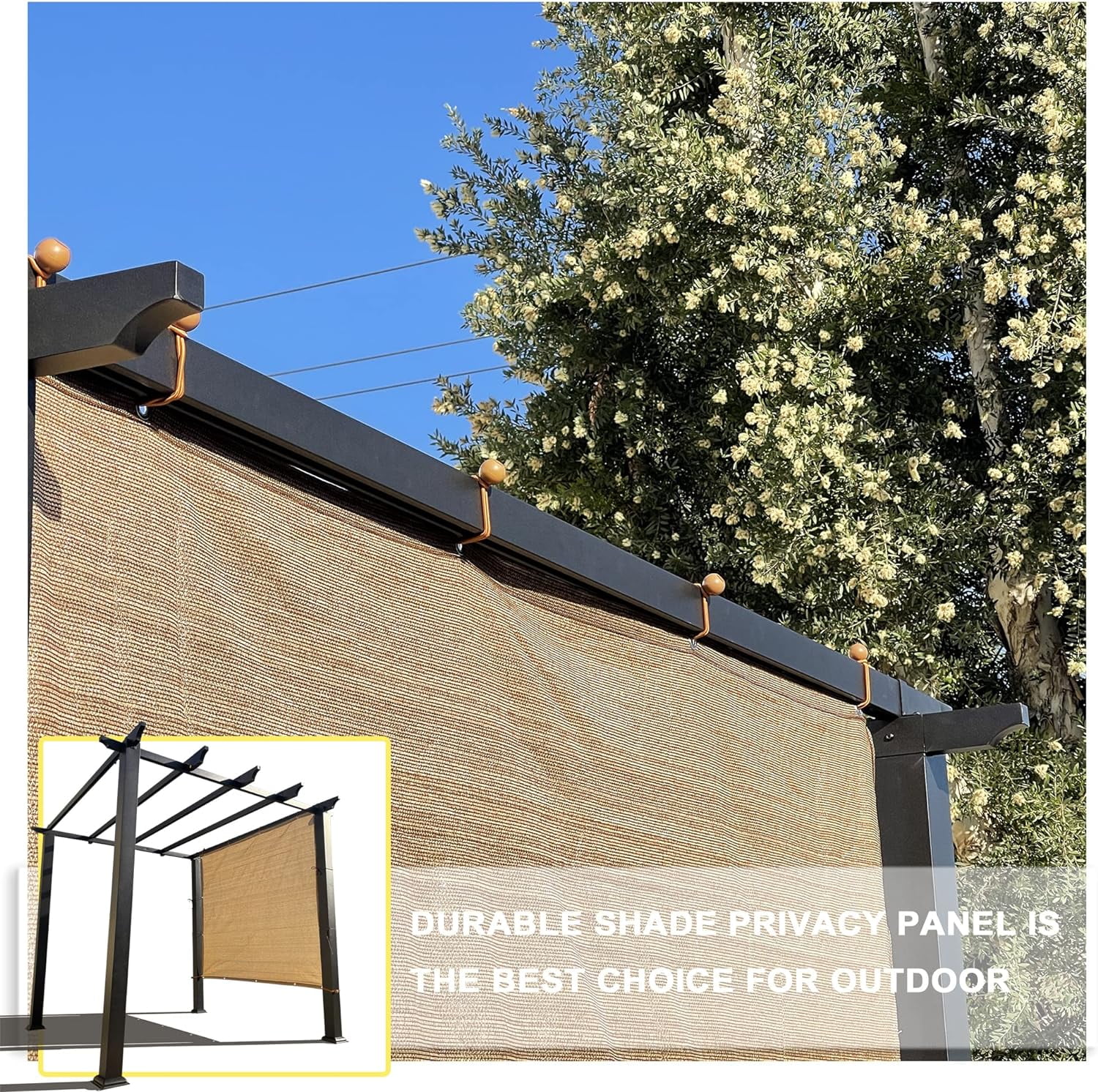 Sun Shade Panel Privacy Screen With Grommets On 4 Sides For Outdoor, Patio, Awning, Window Cover, Pergola (6' X 10', Walnut)