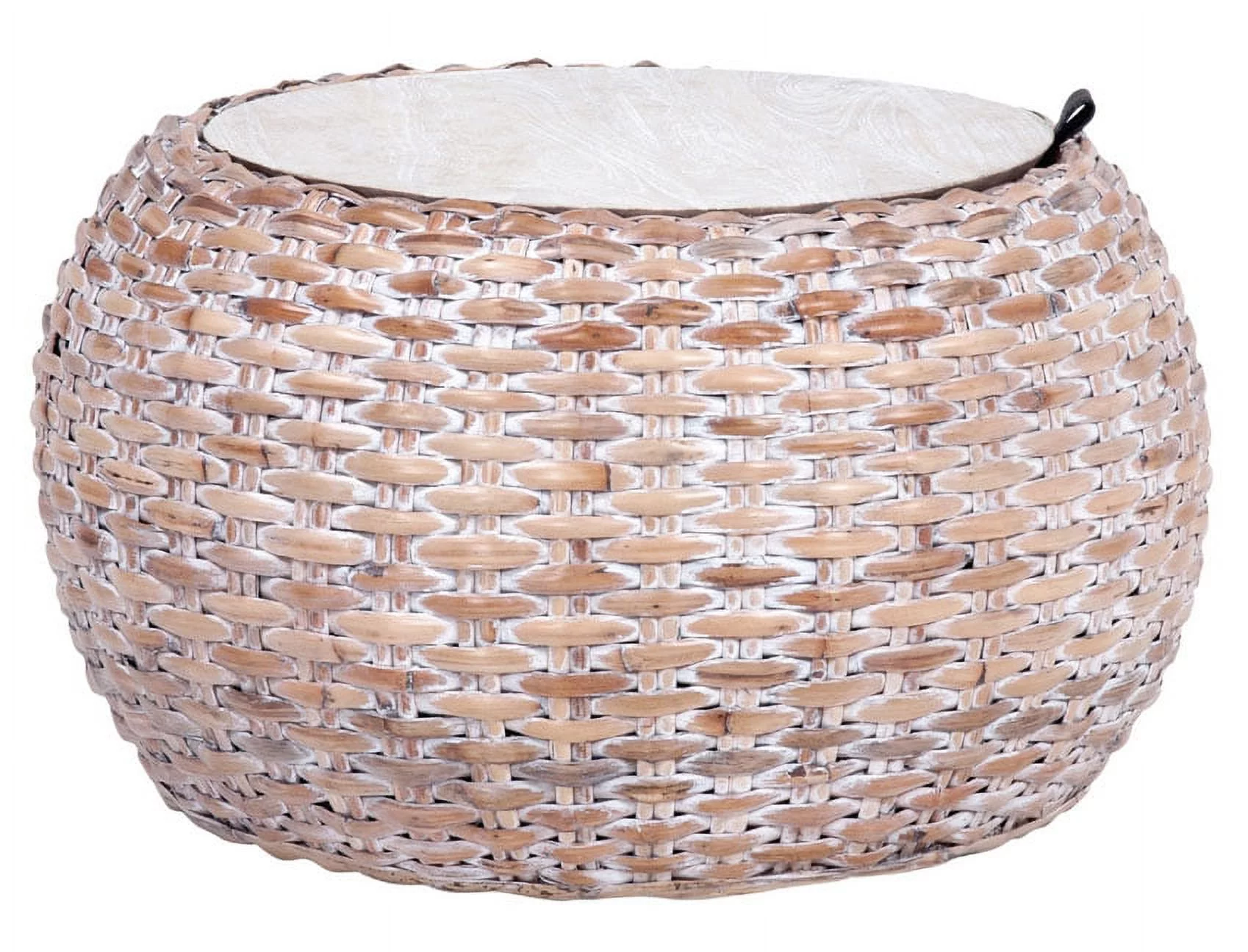 SAFAVIEH Klarysa Round Wood/Rattan Coffee Table, Natural White
