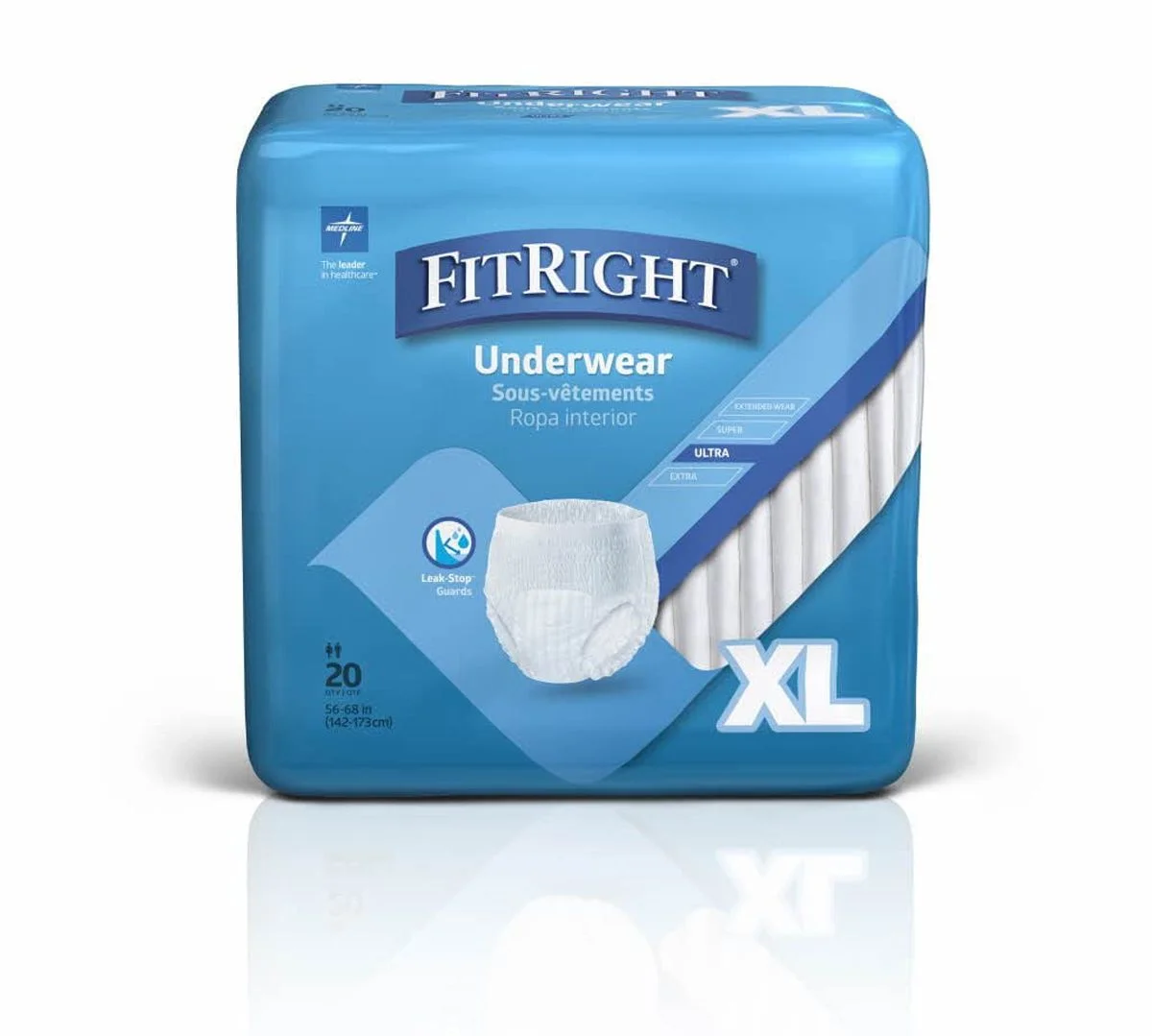 FitRight Ultra Adult Incontinence Underwear, Heavy Absorbency, X-Large, 56 - 68, 4 Packs of 20 (80 Total)