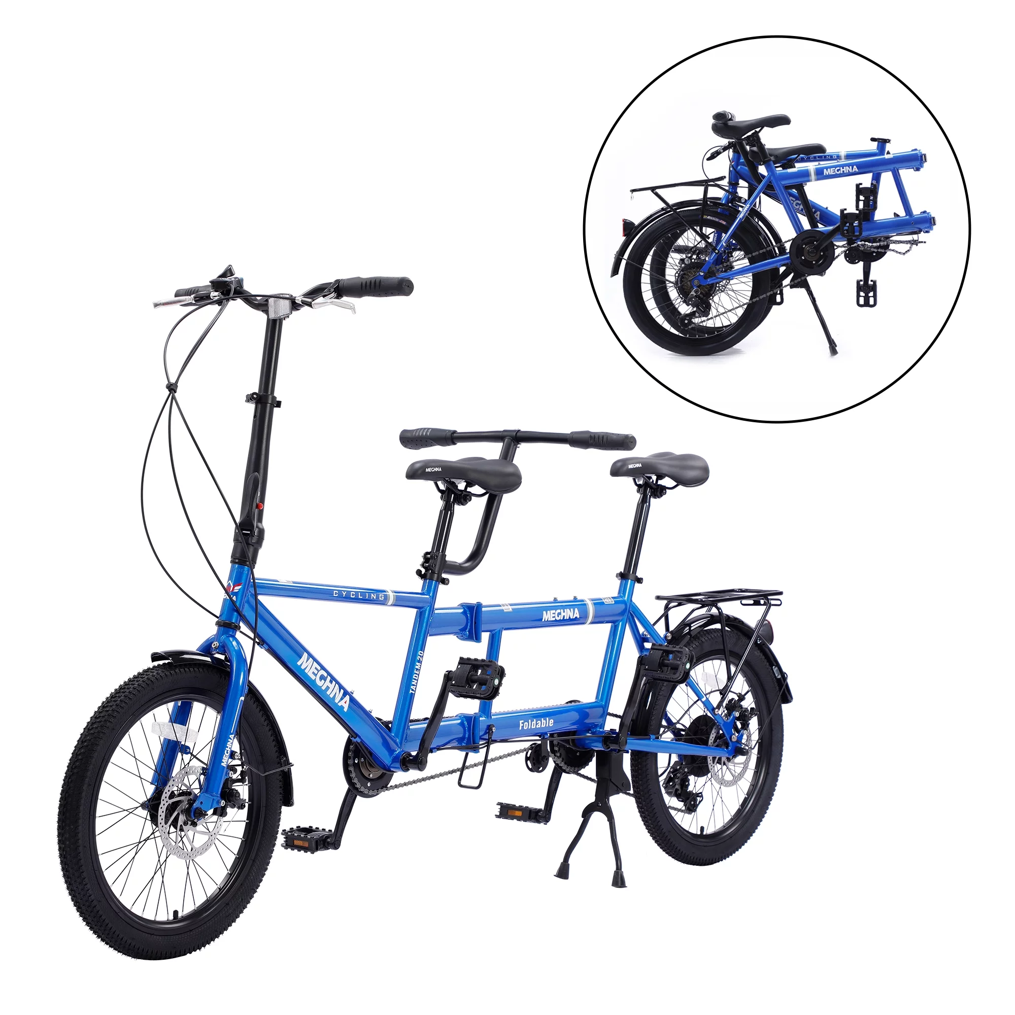 Fomas Tandem Bike 20 Inches Wheels 2-Seater Shimano 7speed Folding Tandem Adult Beach Cruiser