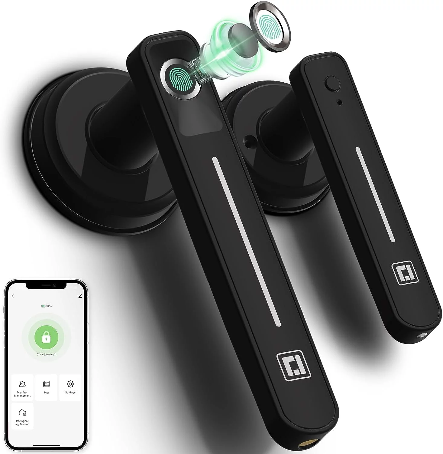 GeekTale Fingerprint Door Lock, Biometric Door Knob Fingerprint Door Knob Keyless Entry Door Locks with Handle Door Lever for Homes, Apartments, Office, AirBnB, Hotels, Black