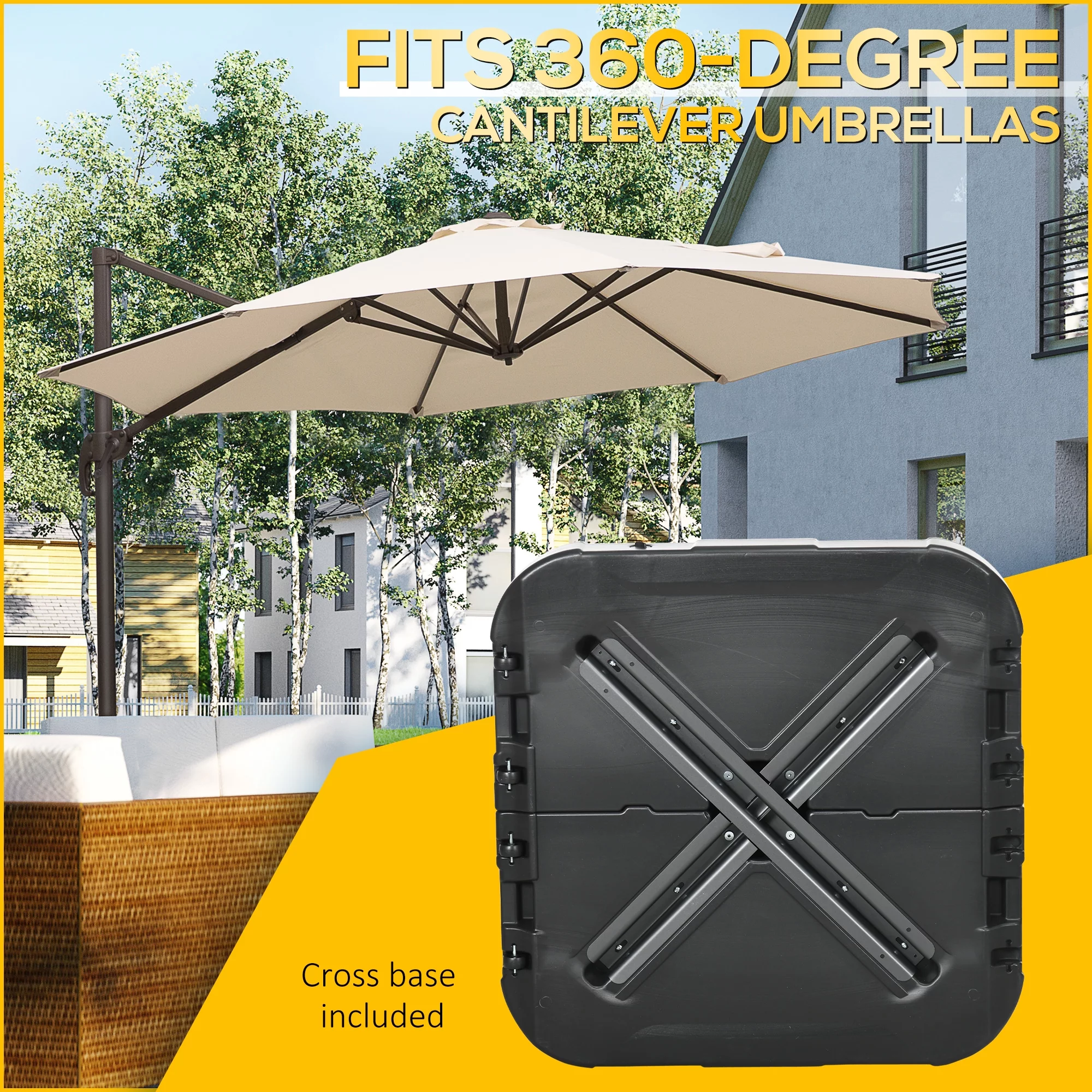 Outsunny Fillable Cantilever Umbrella Base Stand Weights on Wheels, Black