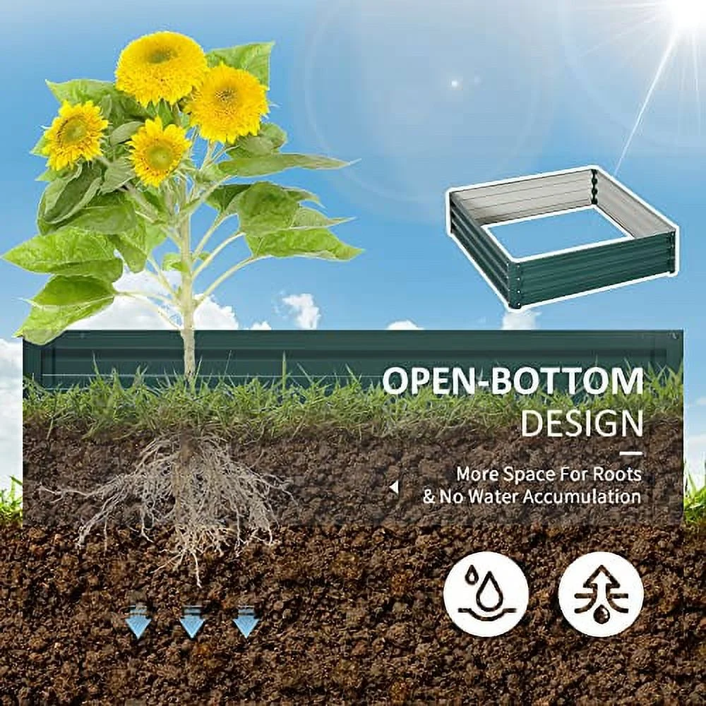Outsunny Galvanized Raised Garden Bed, 4' x 4' x 1' Metal Planter Box, for Growing Vegetables, Flowers, Herbs, Succulents, Green
