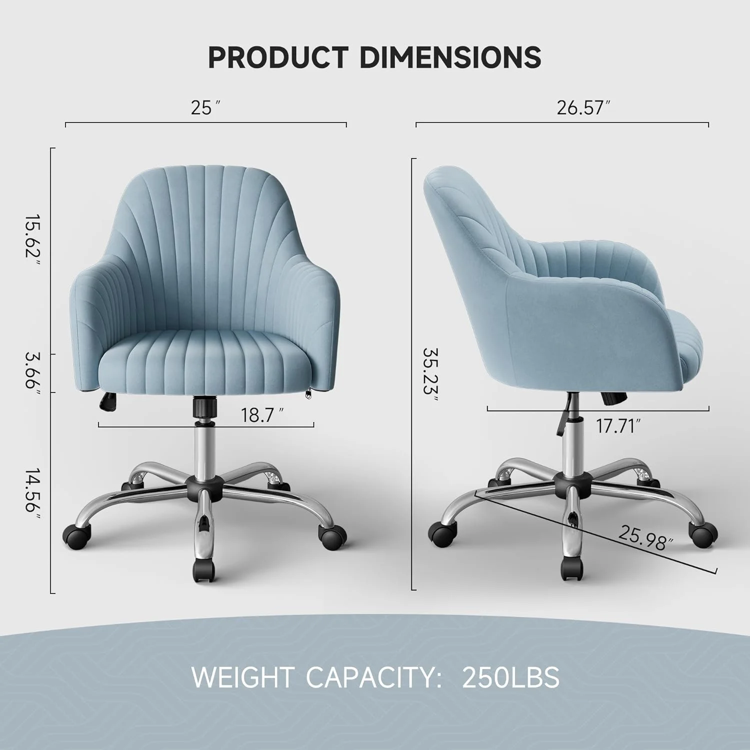 JDZHAPPYLIFE Cute Desk Chair for Home Office  Modern Velvet Home Office Desk Chairs with Armrests Vanity Swivel Rolling Task Chairs for Women Girls Students Teachers  Gift Choice  Light B