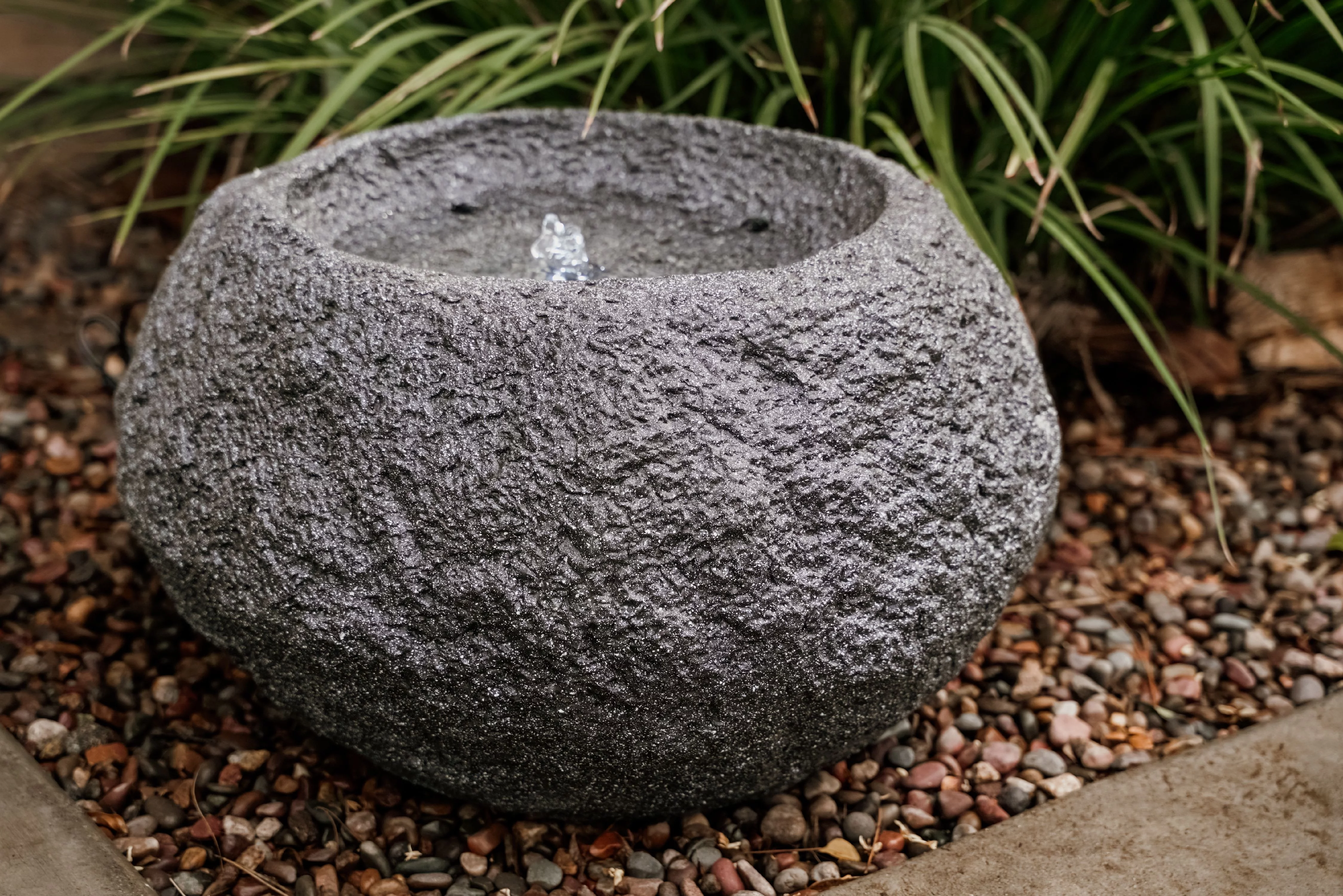 XBrand Round Sphere Stone Textured Tabletop Water Fountain, 11.6 Inch Tall, Grey