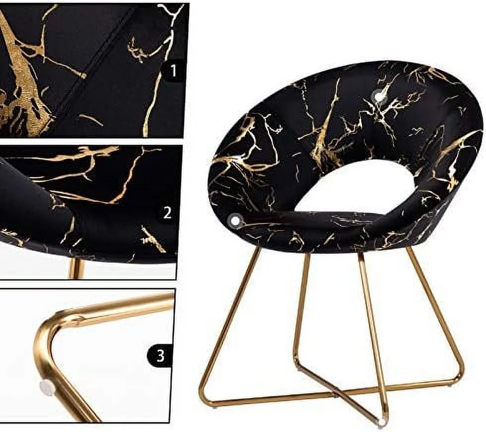 TJUNBOLIFE Duhome Black Accent Chair Velvet Vanity Chair Lliving Room Chairs Desk Chair with Golden Legs Mid-Back 1 pcs