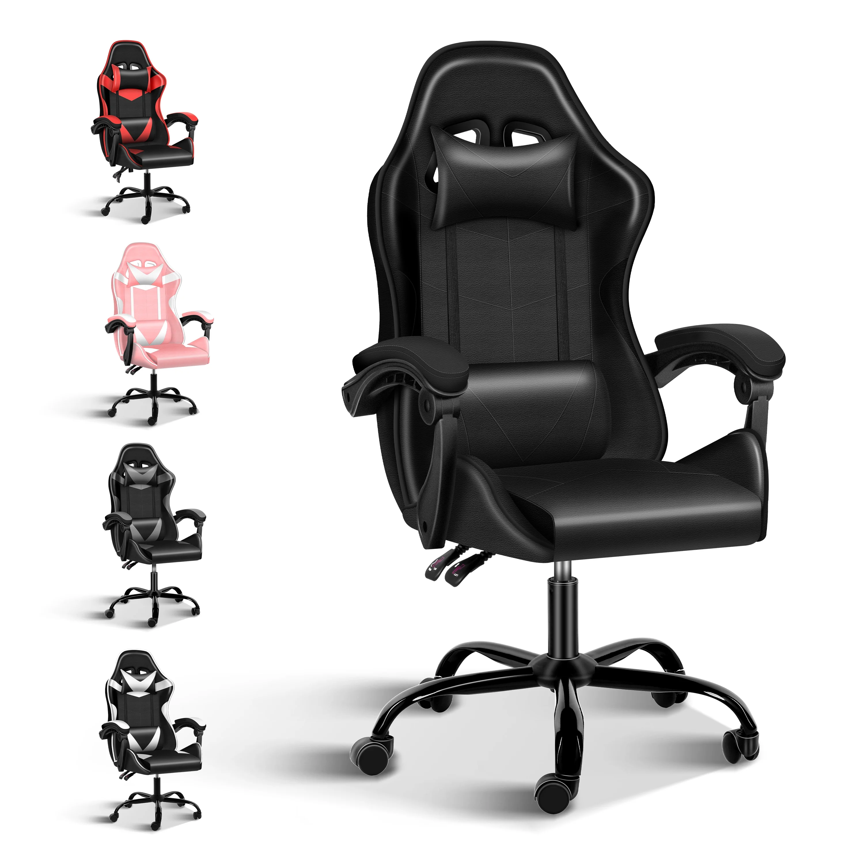 CoSoTower Racing Video Backrest and Seat Height Recliner Gaming Office High Back Computer Ergonomic Adjustable Swivel Chair, Without Footrest, Black