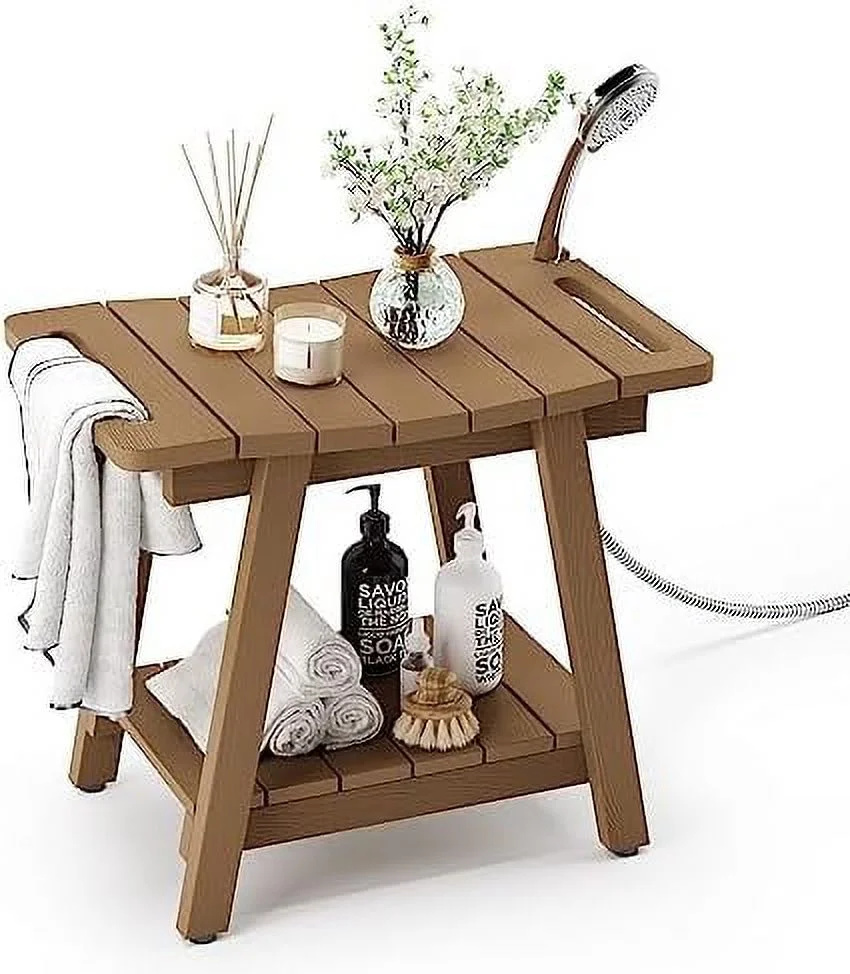 HYHBIBOOM Shower Bench  HDPS Shower Chair for Inside Shower  Waterproof Non-Slip Shower Chair Seat  Shower Stool with Armrests/   Bathroom Bench Seat for Adults  Elderly  Seniors Brown