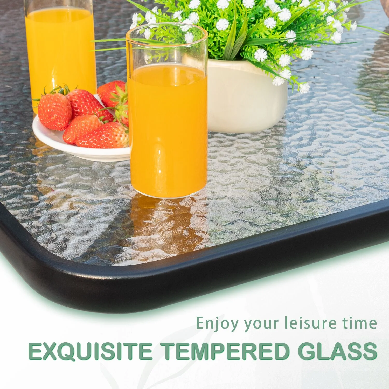 Vineego 5 Piece Patio Conversation Set Wicker Chairs Set with Tempered Glass Table, Beige