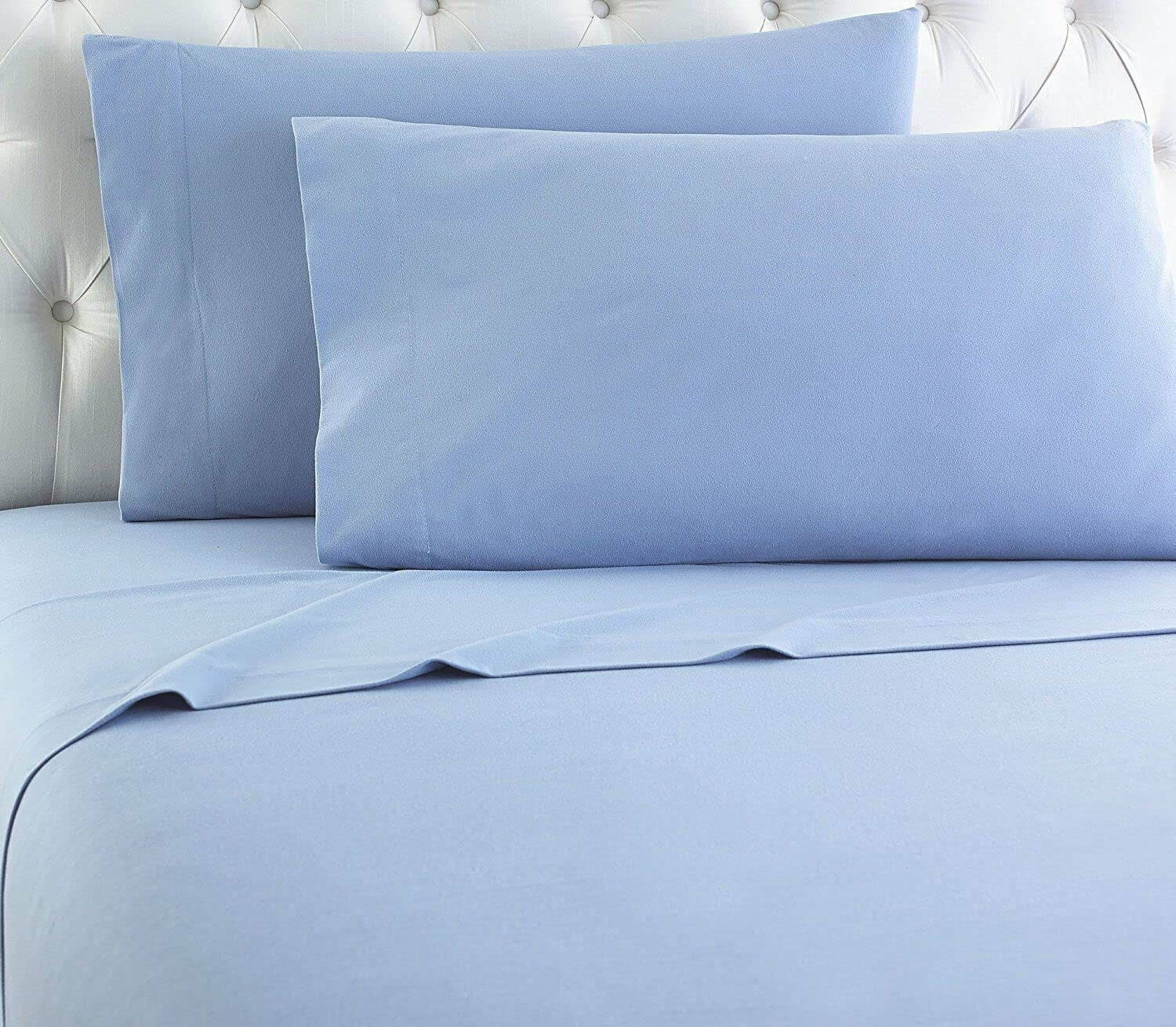 Fashi Flannel Sheet Set - 100% Cotton - Fitted + Flat + Pillow Cases Deep Pocket (Full, Blue)