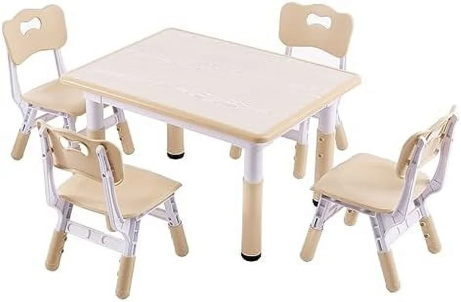 FDIGLUL Table and 2 Chairs Set  Height-Adjustable Toddler Table and Chair Set with Graffiti Desktop  31.5''L x 23.6''W Children Activity Table for Daycare  Classroom  Home