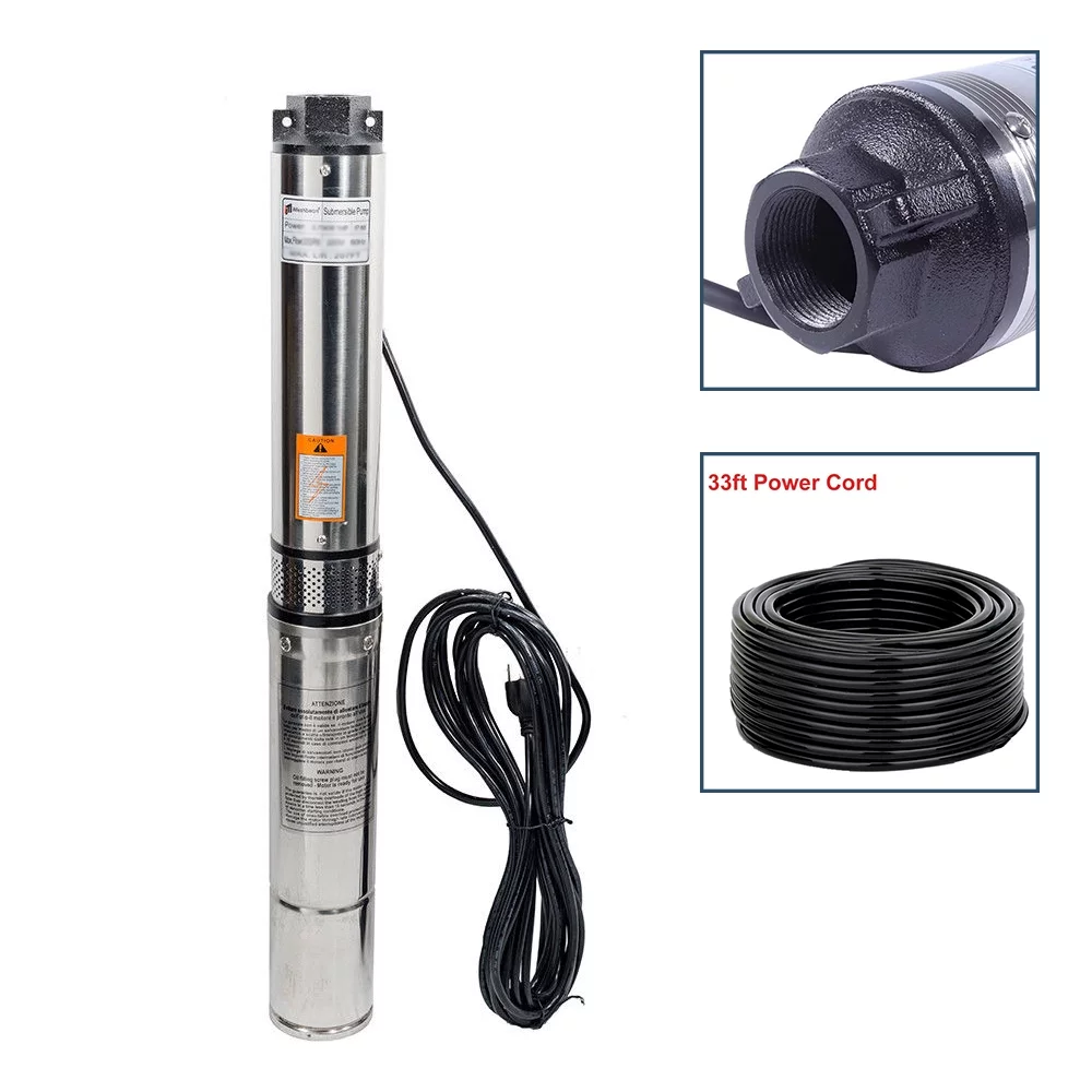 iMeshbean Deep Submersible Well Pump 1HP 33GPM 207ft Head with 33ft Electric Cable,220V 1.25