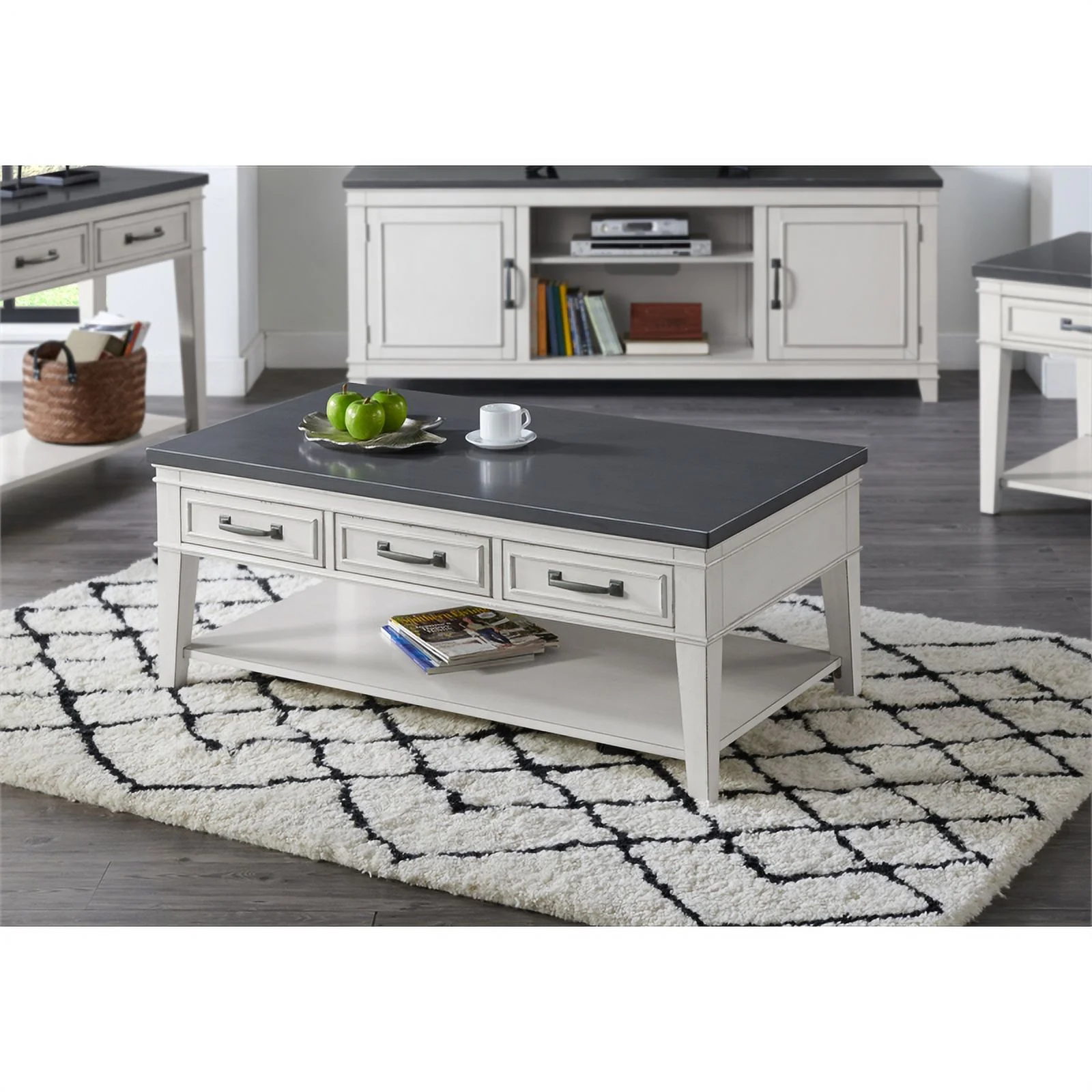 Home Square 2-Piece Set with Del Mar 3 Drawer Coffee Table & 1 Drawer End Table