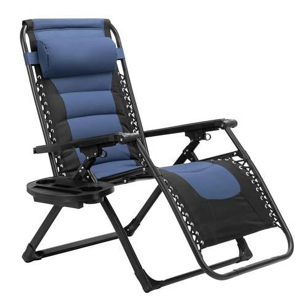 VINGLI Zero Gravity Chair, Oversized XL Padded Patio Lounger Chair with Adjustable Headrest, Cup Holder for Poolside, Yard and Camping(Blue)