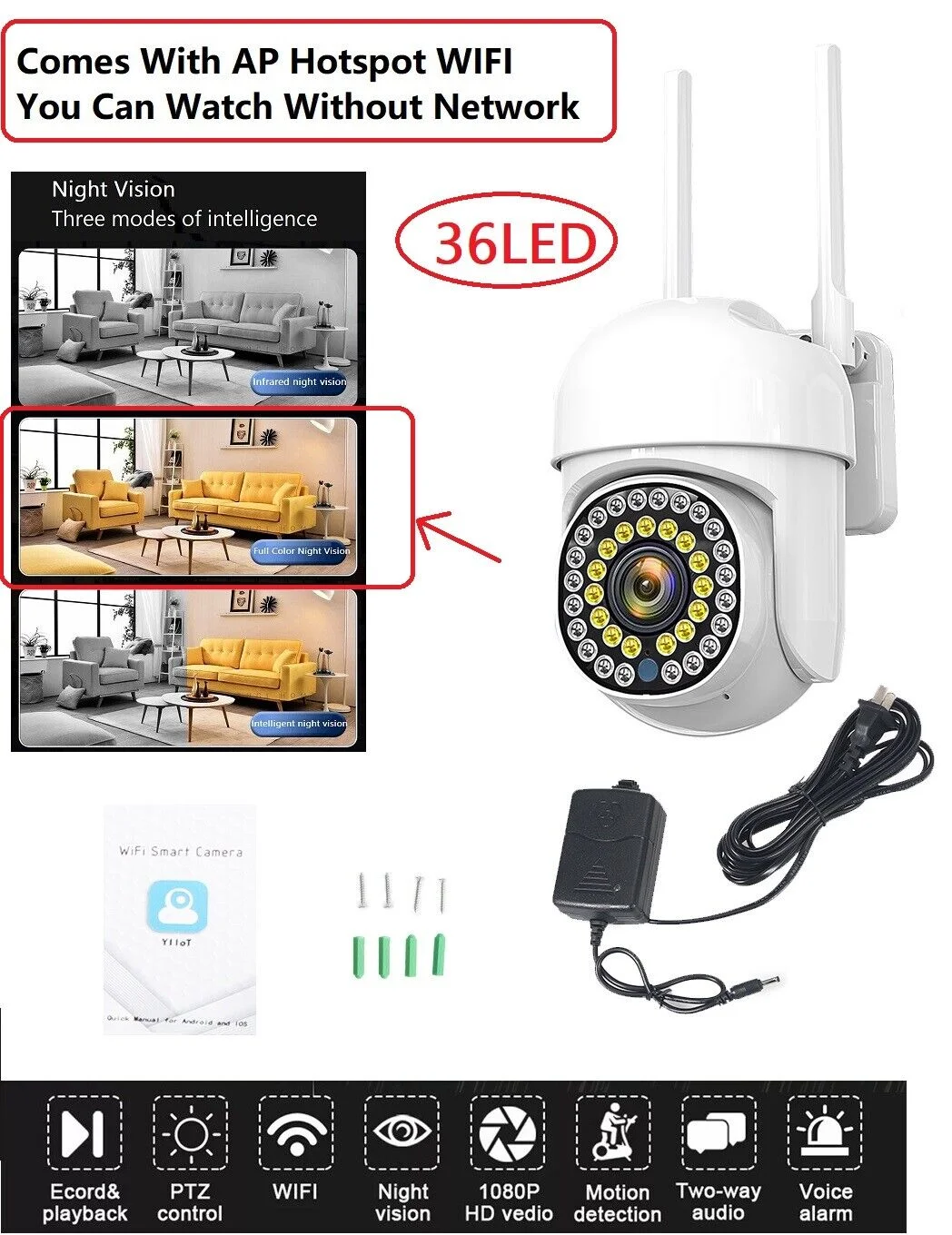 Full Colour Night Vision 1080P HD Outdoor WiFi Wireless Security Camera for Home