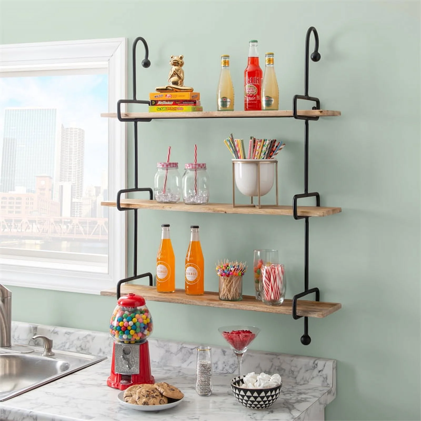 Linon Chrisley Metal Wall Shelves in Black