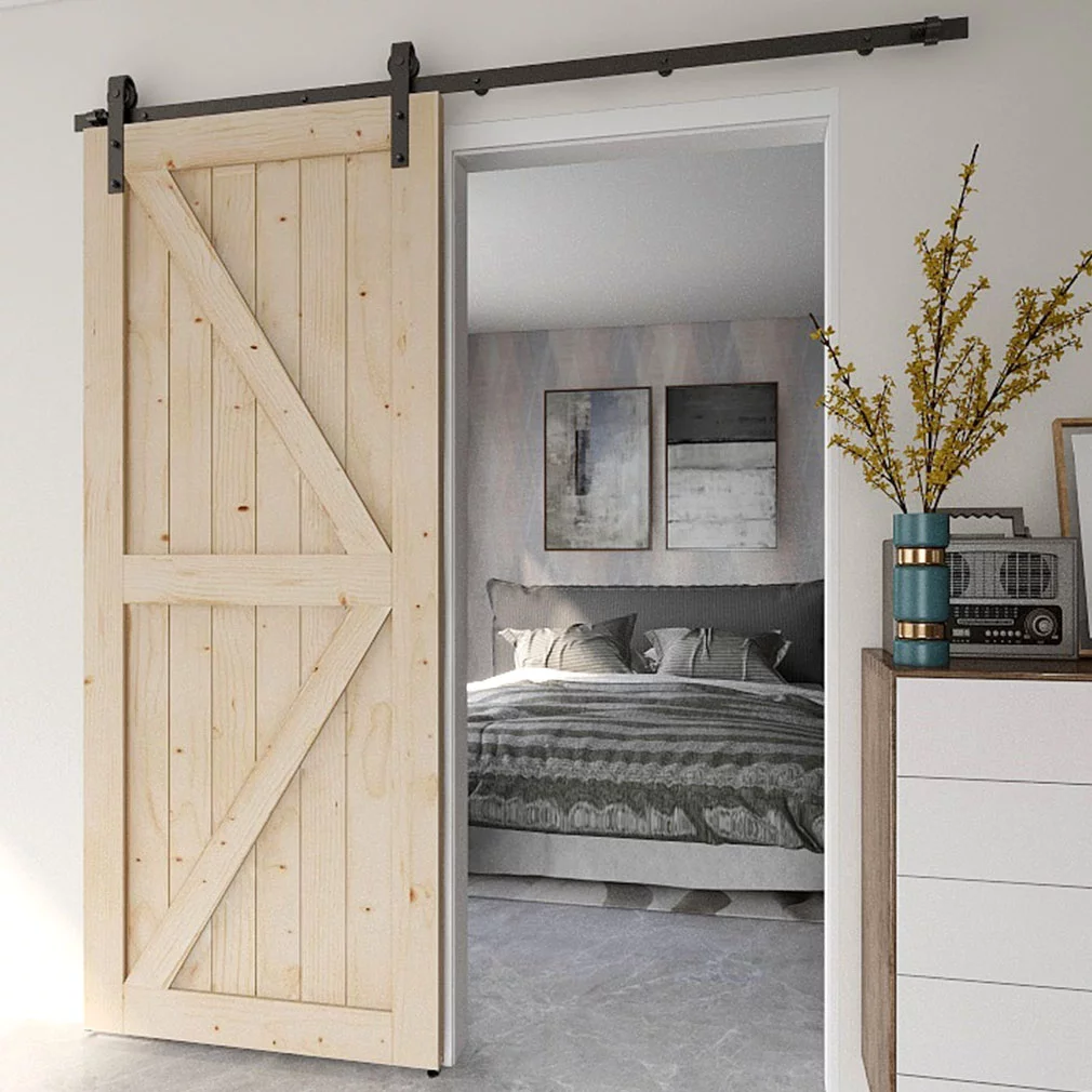 CCJH 5FT Sliding Barn Door Hardware Kit for Single Wooden Door Fit 30'' Wide Black