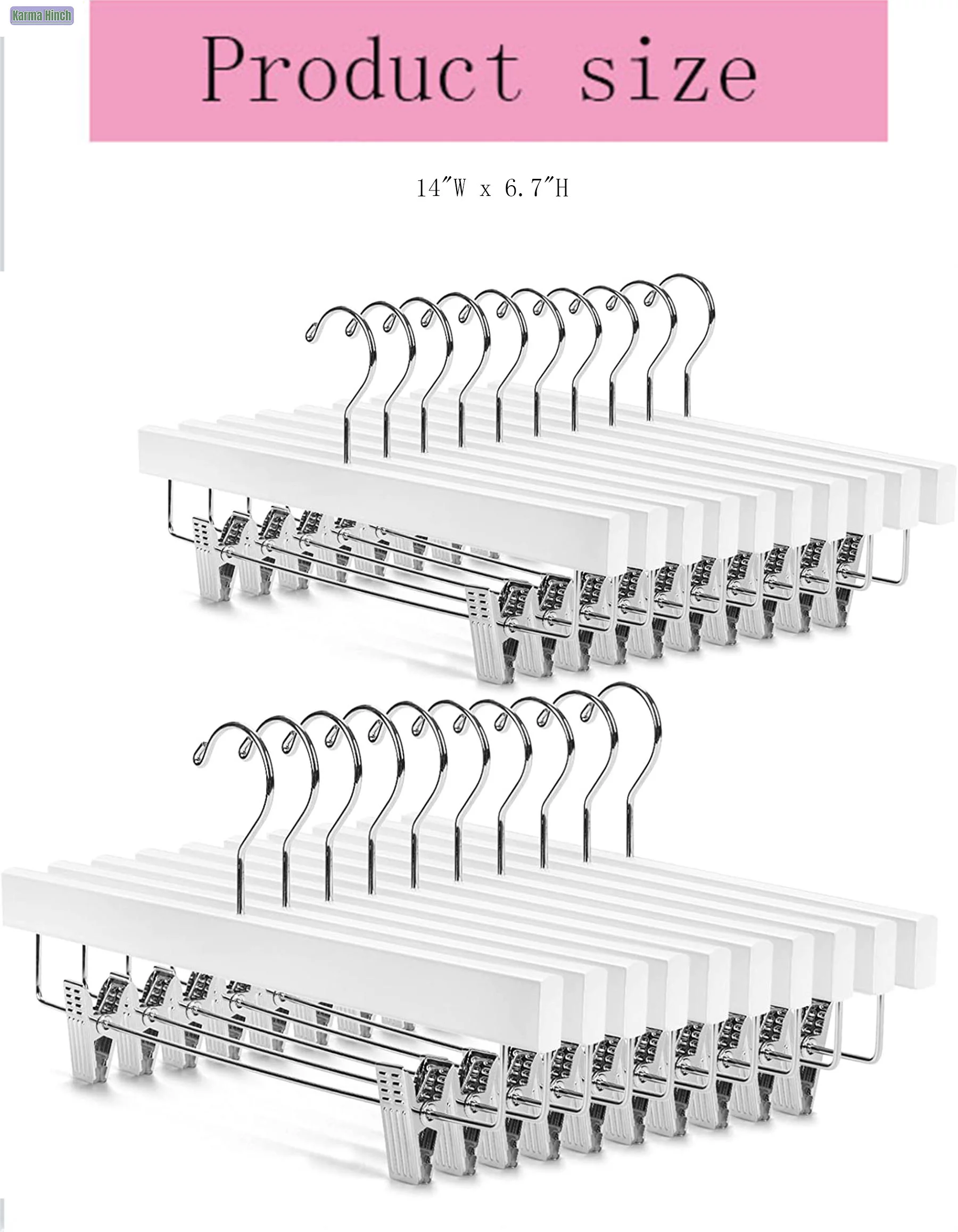 Lotus Wood Wooden Pants Hangers Bottom Jeans Skirt Hanger with 2-Adjustable Clips Pack of 20 ()