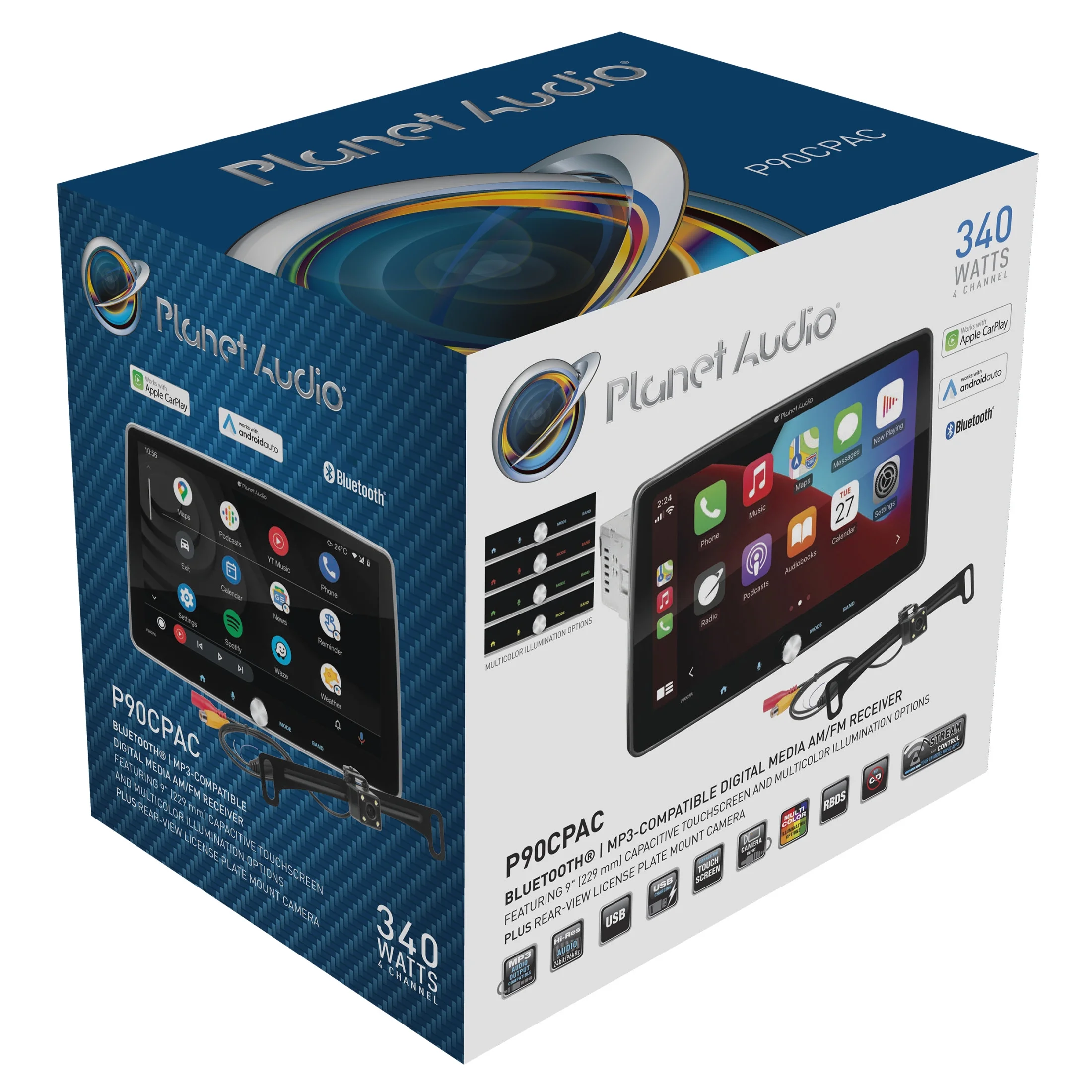 Planet Audio P90CPAC Car Stereo - Apple CarPlay, Android Auto, Single Din, 9 Inch Capacitive Touchscreen, Bluetooth, No CD DVD Player, AM/FM Radio Receiver, Backup Camera