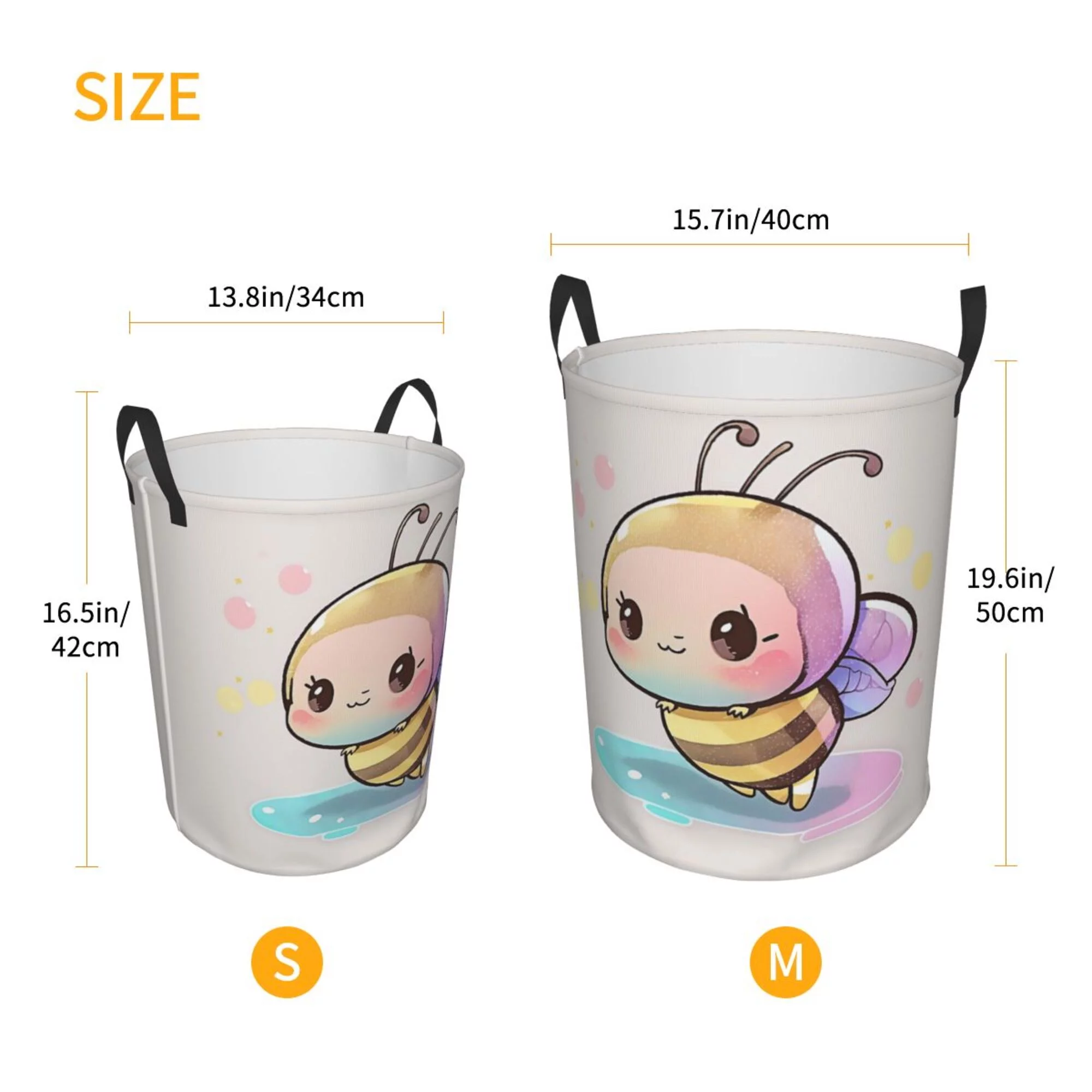 ZICANCN Laundry Basket Organizer, Cartoon Insect Bee Collapsible Hamper for Bathroom Bedroom Laundry Room, Medium Size