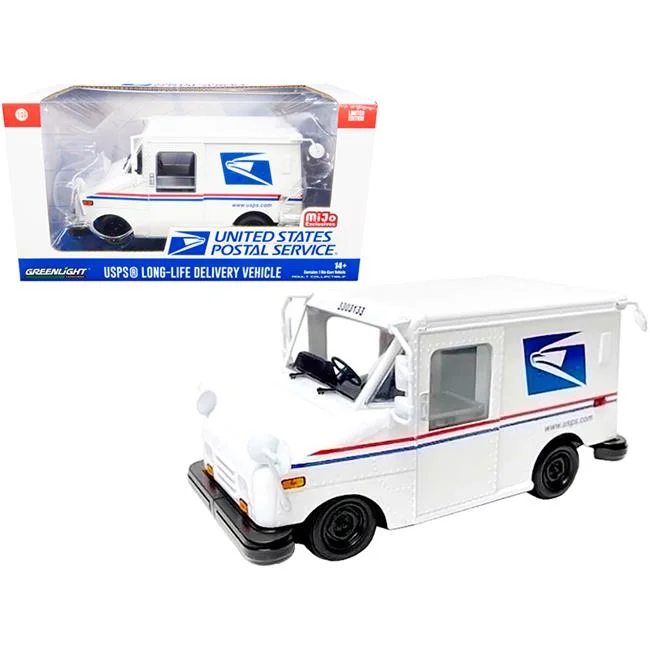 1-24 Scale USPS LLV Long Life Diecast Model Postal Delivery Vehicle with Stripes United States Postal Service, White