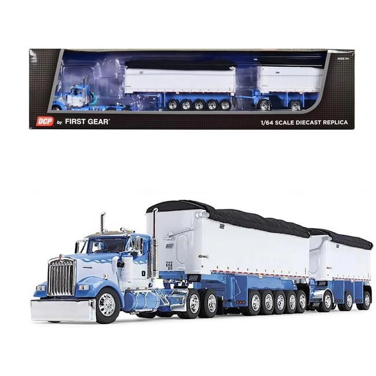 1/64 Wisteria/White Kenworth W900L w/ 31ft & 20ft End Dump Trailers, DCP by First Gear, 60-1633
