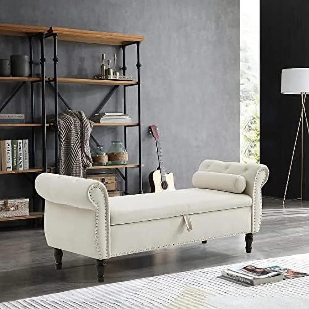 TQJKLFDY Modern Chaise Lounge Indoor Chair Tufted Fabric  Elegant Victorian Vintage Style Long Lounger for Office or Living Room  Nailheaded  Sleeper Lounge Sofa (Light Pink)