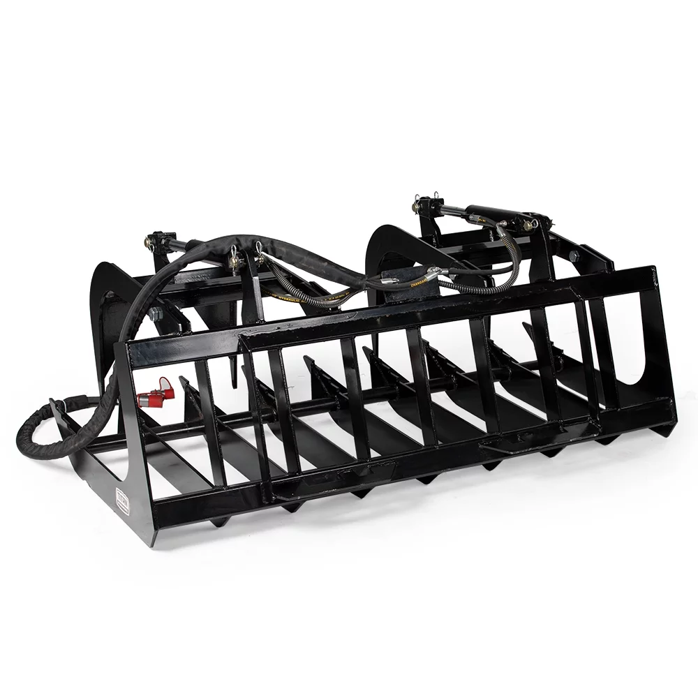 Titan Attachments 72in Economy Skid Steer Root Grapple Bucket Attachment, 3/8in Thick Steel Frame, Quick Tach Mounting System