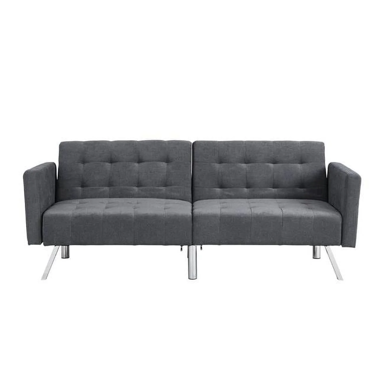 75 in. Dark Grey Linen & Silver Sleeper Futon Convertible Sleeper Sofa