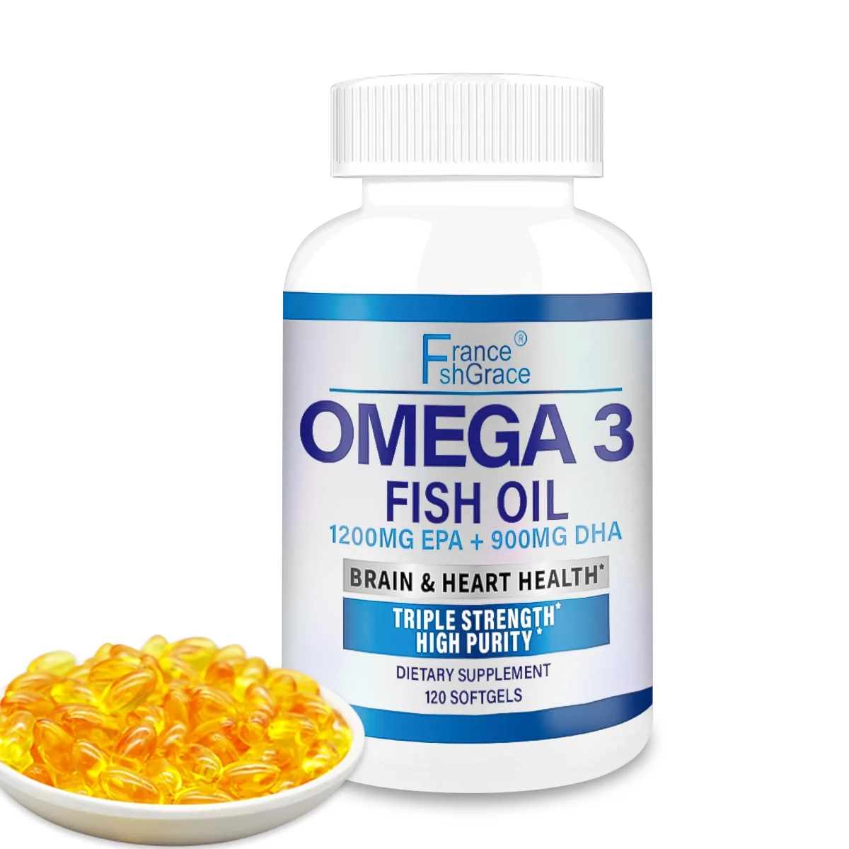 France ShGrace-Naturals Fish Oil  - 4,080mg High Omega 3 – 120 Soft Gels – EPA 1200mg DHA 900mg Lemon Flavor Burpless Softgels