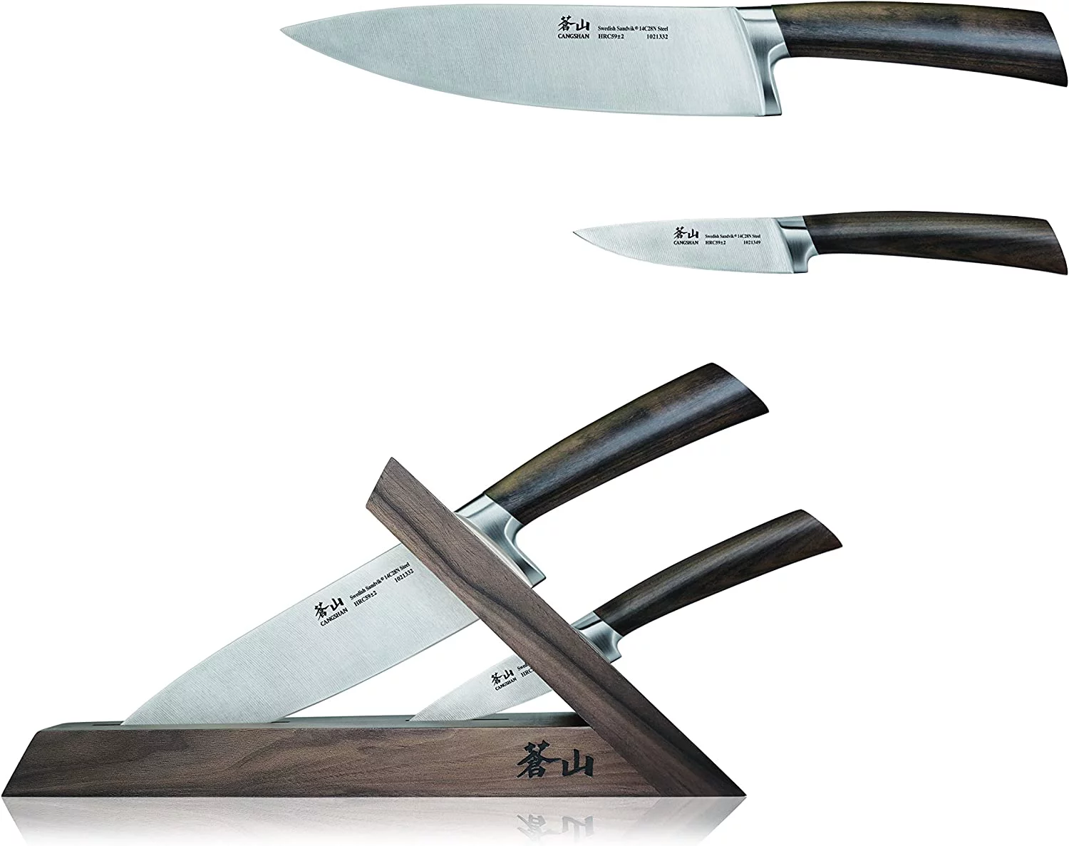 Cangshan TA Series 1021356 Swedish 14C28N Steel Forged 3-Piece TAI Knife Block Set, Walnut