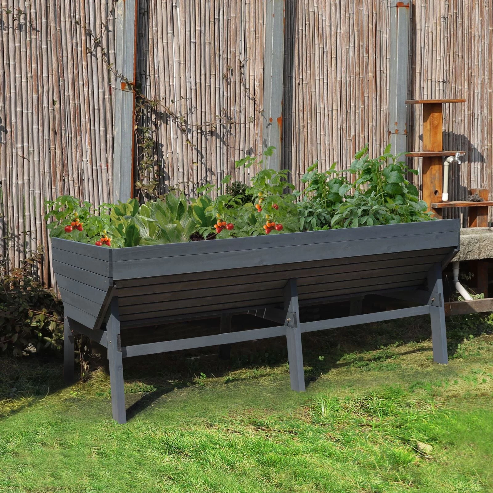 VEIKOUS Wooden Raised Garden Bed Planter with Non-Woven Fabric Rustic