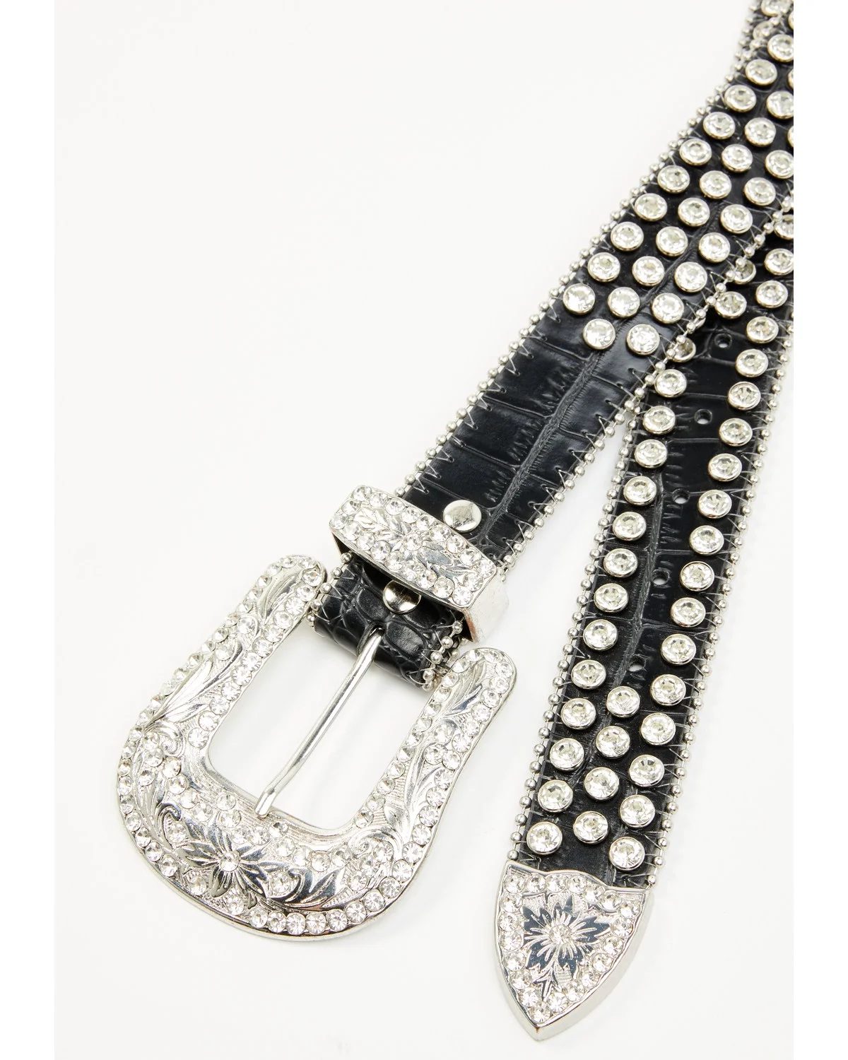 Shyanne Women's Rhinestone Studded Leather Belt Black L XL