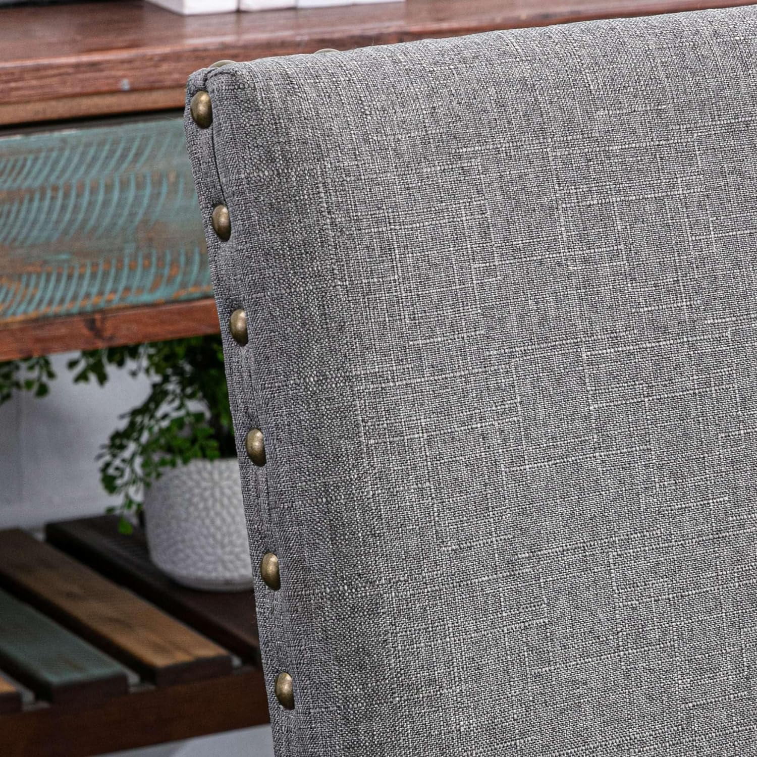 Upholstered Padded Dining Room Nailhead Trim and Solid Wood Legs Parsons Chair, Set of 2, Grey