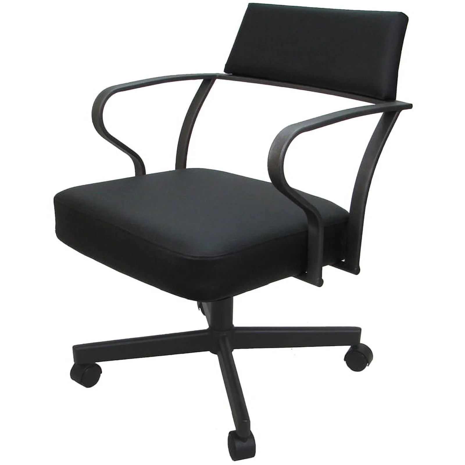 Pemberly Row Swivel Tilt Metal Dining Caster Chair-Black vinyl- Gray metal frame