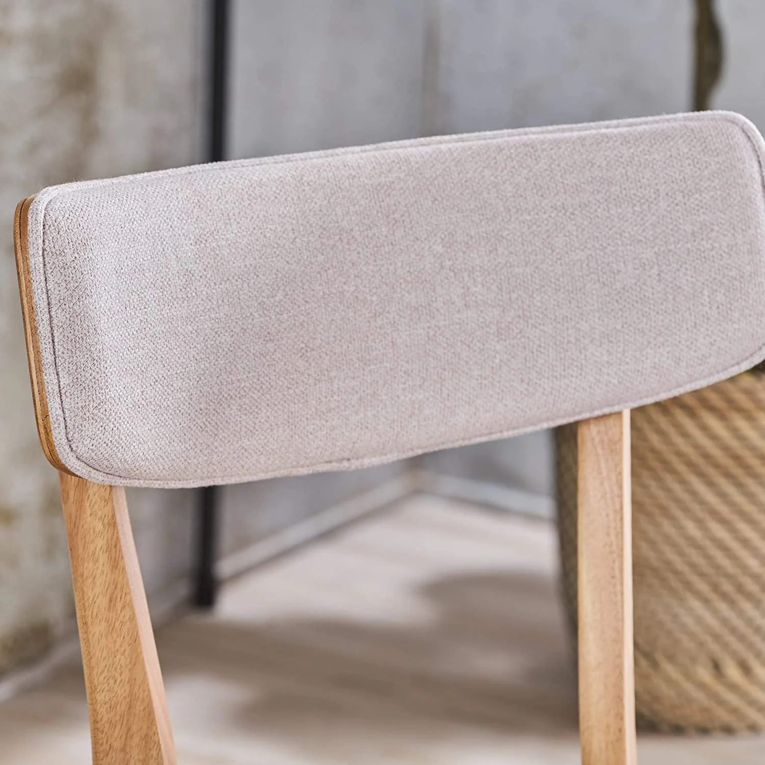 Gdfstudio Caleb Century Fabric Dining Chairs With Natural Oak Finish(Set Of 2) (Light Beige)