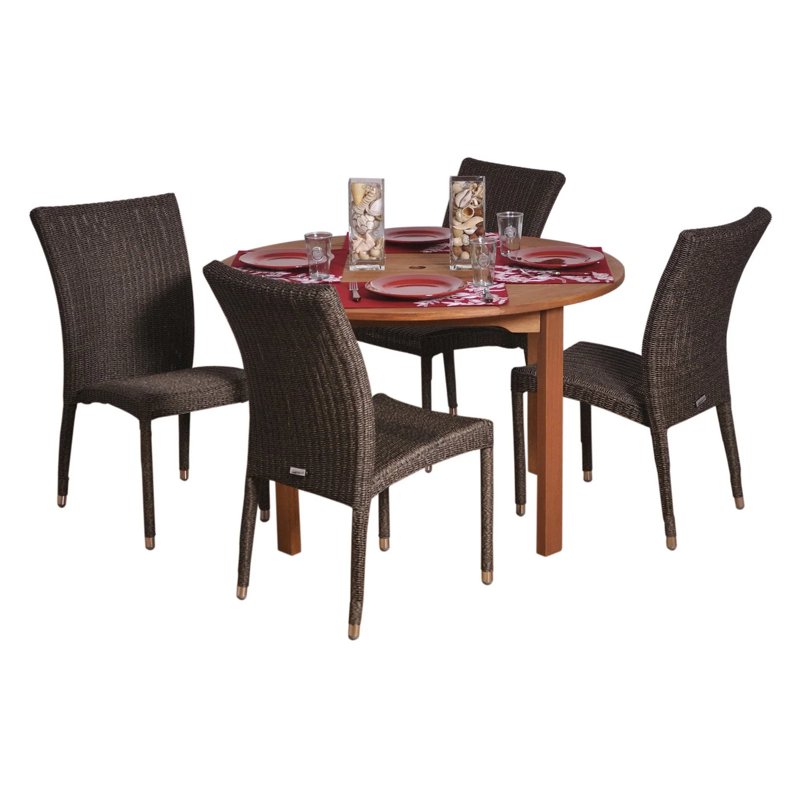 International Home Amazonia 5 Piece Wood Patio Dining Set in Brown