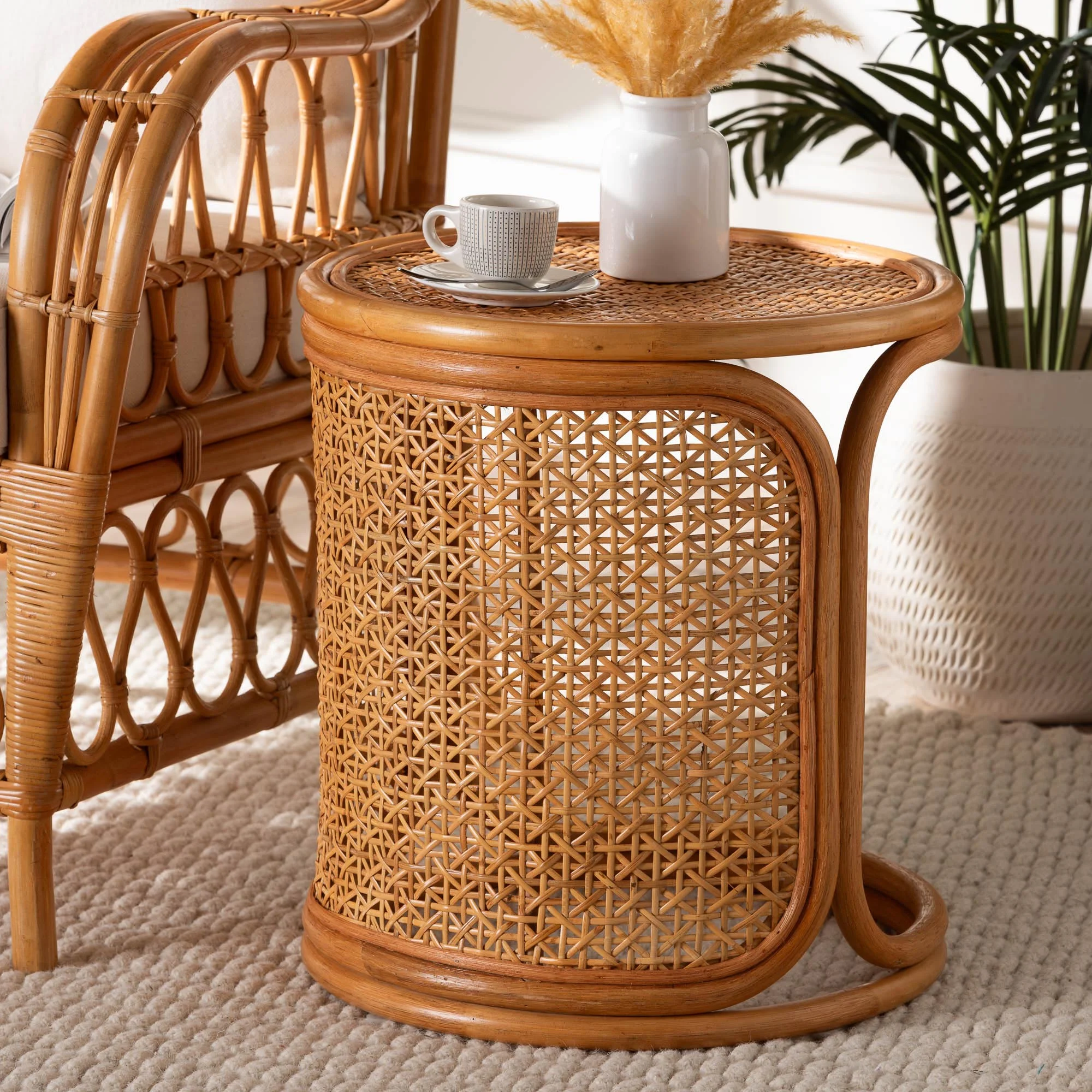bali & pari Eldon Boho End Table, Small, Light Honey