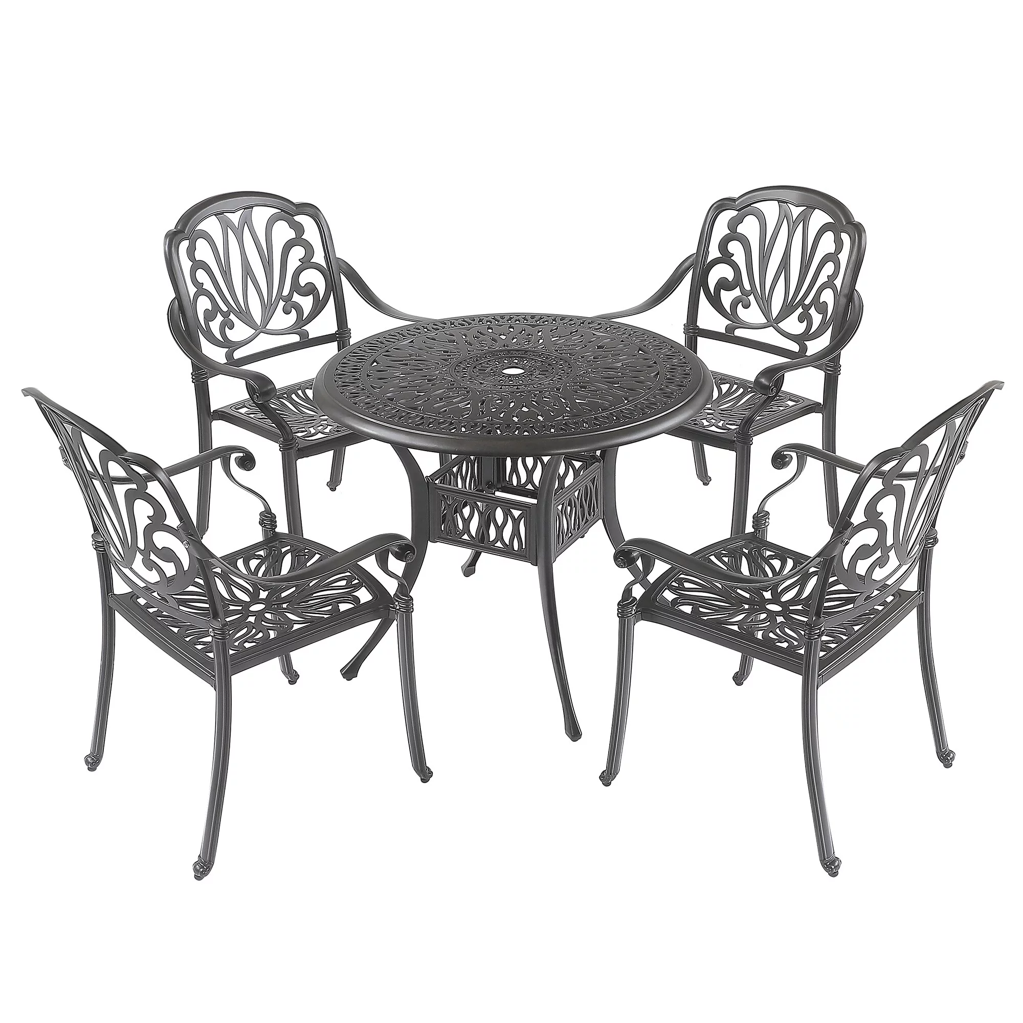 5pcs Outdoor Furniture All-Weather Cast Aluminum Dining Table Set Bronze