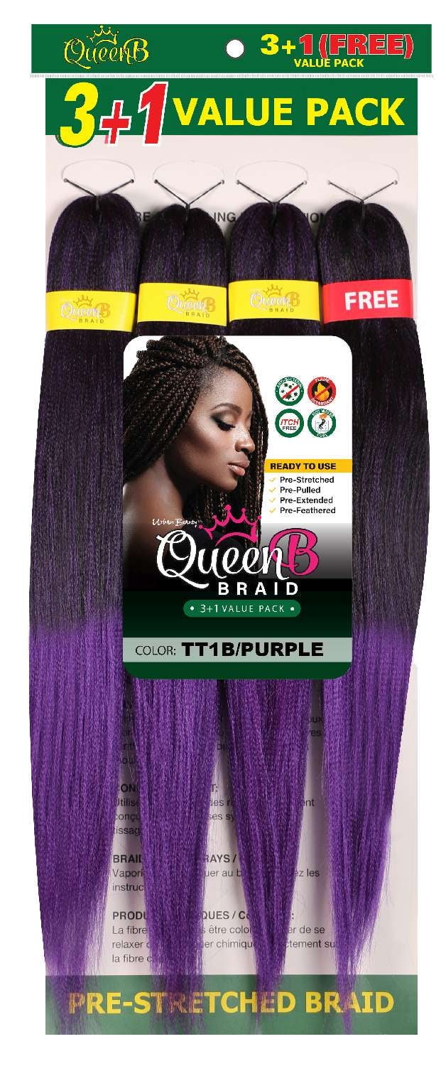 Urban Beauty Queen B Braid Synthetic 3 + 1 Value Pack 40 Inch Color TT1B/PURPLE