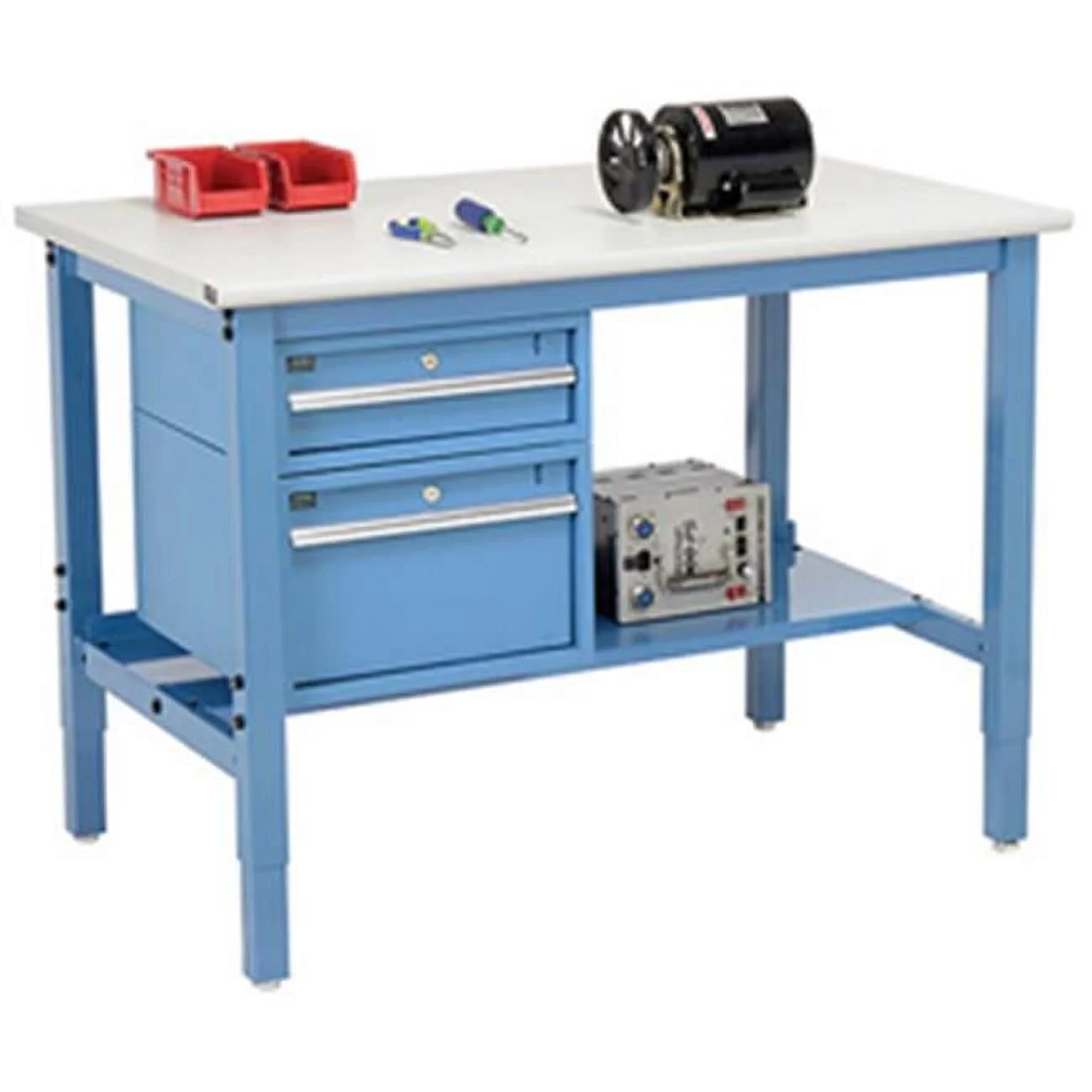 48 x 36 in. Production Workbench - ESD Laminate Safety Edge with Drawers & Shelf, Blue
