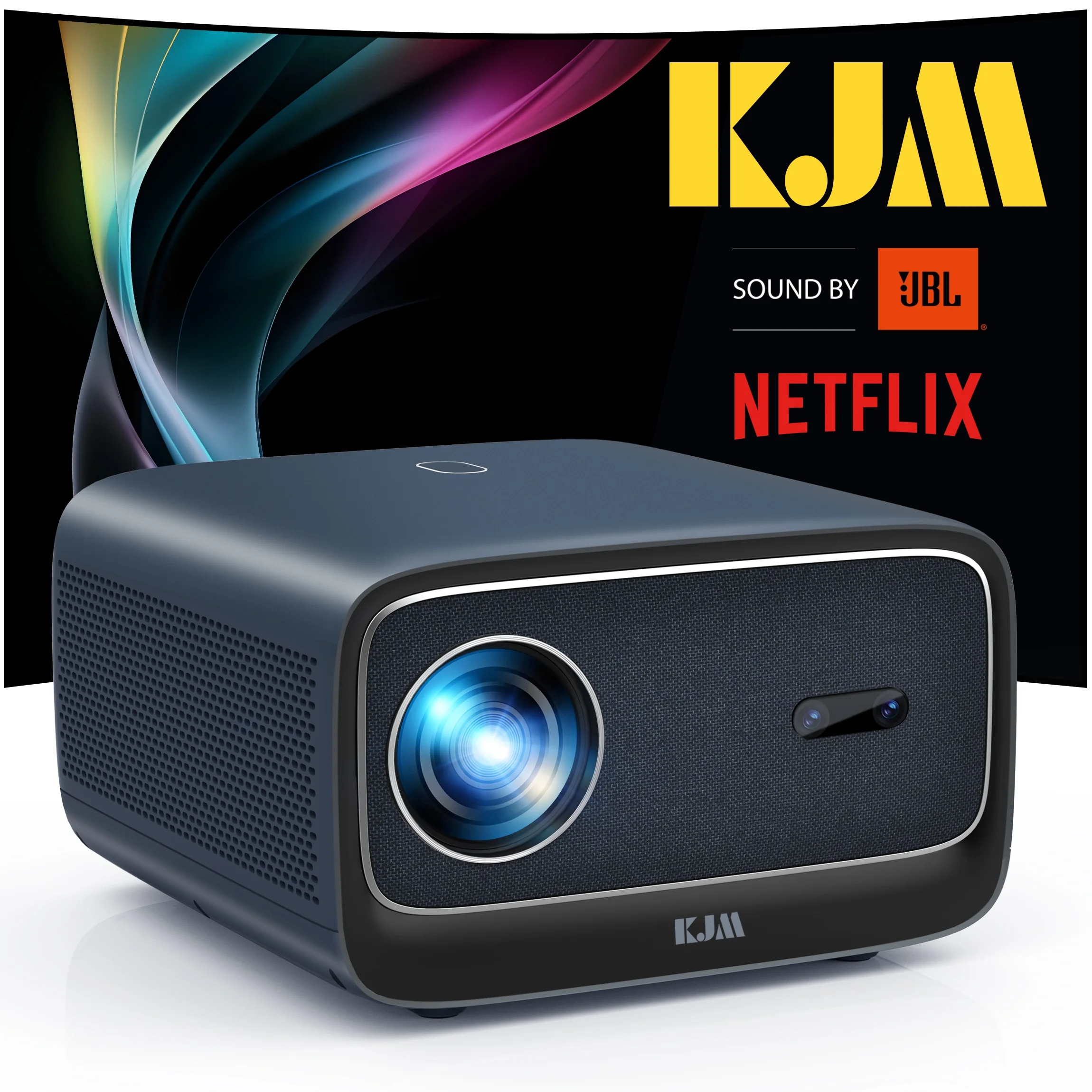 [Auto Focus/keystone]  WiFi Projector 4K with Netflix Officially-Licensed, KJM 1000 ANSI Native 1080P Video Projector with Bluetooth, Sound by JBL, Dolby Audio, Compatible with TV Stick, iOS, Android