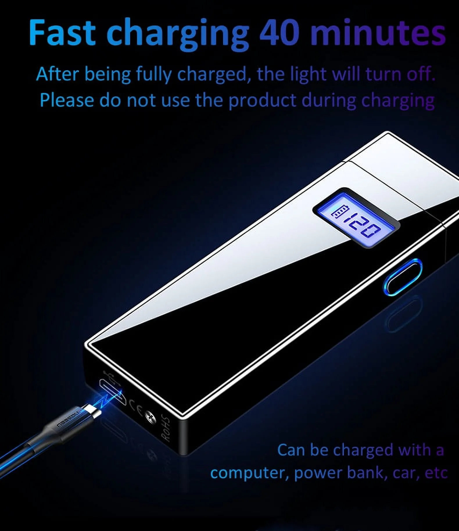 Electronic Lighter USB Rechargeable Windproof Flameless Double Arc Plasma Lighter Camping Picnicking Hiking Hiking Men's Gift Electronic Lighter