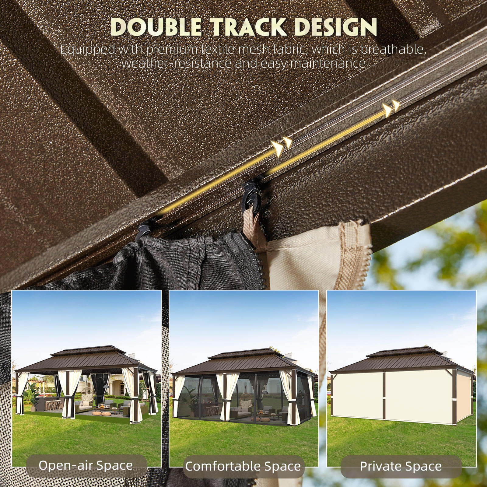 Richryce 12' X 20' Hardtop Gazebo Aluminum Frame Gazebo with Galvanized Steel Double Roof