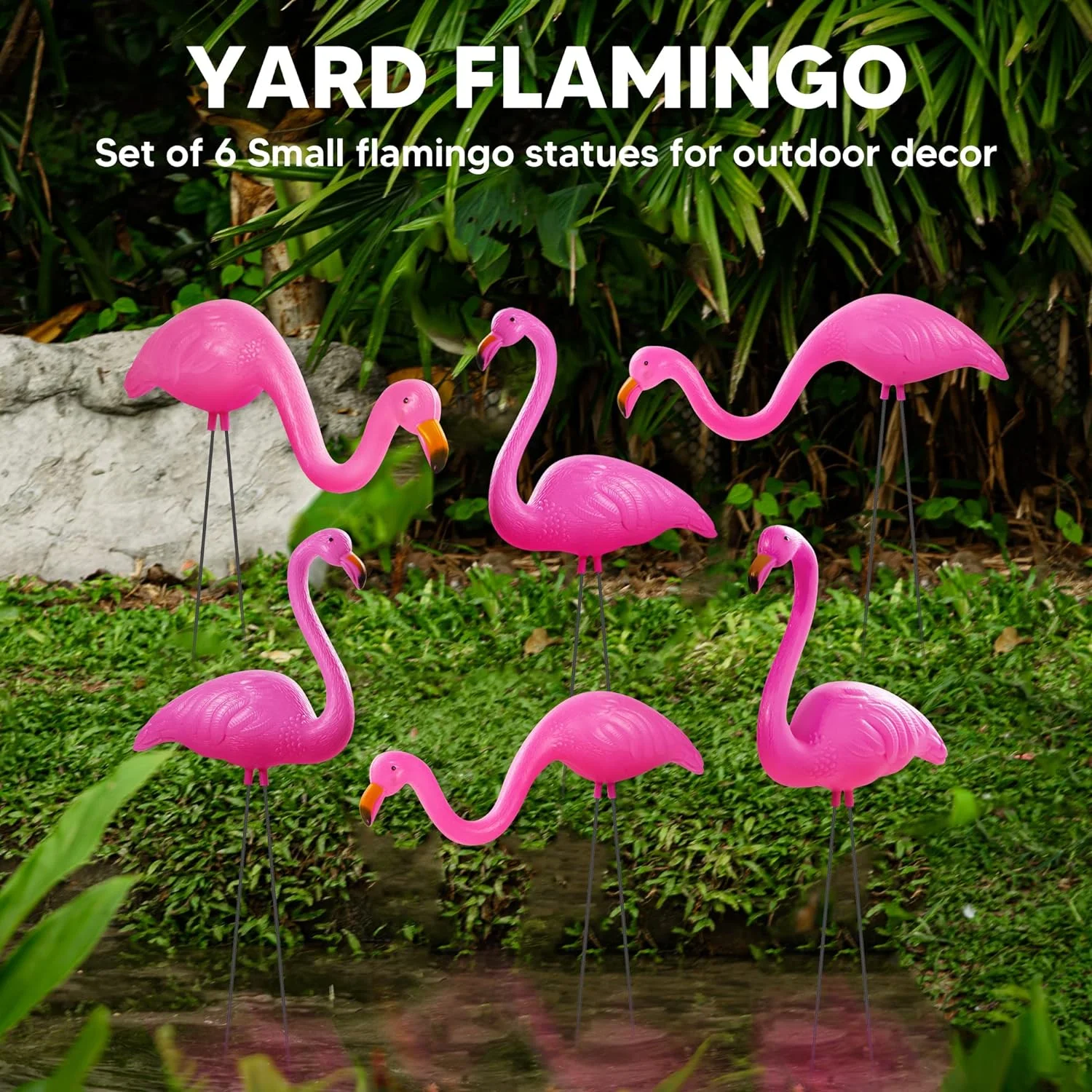 JOYIN Flamingo Garden Statues, Small Pink Flamingo Yard Ornament Stakes, 2 Styles - 2 Pieces