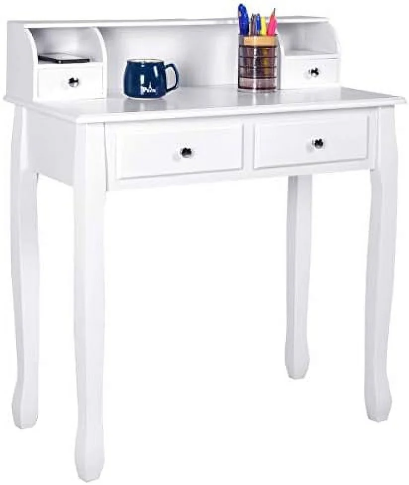 JYHOME Writing Desk  Large  Space with 4 Drawers  Secretary Table Computer Desk Writing Table with Detachable Tabletop Organizer  Suit for Home and Office Use (White)