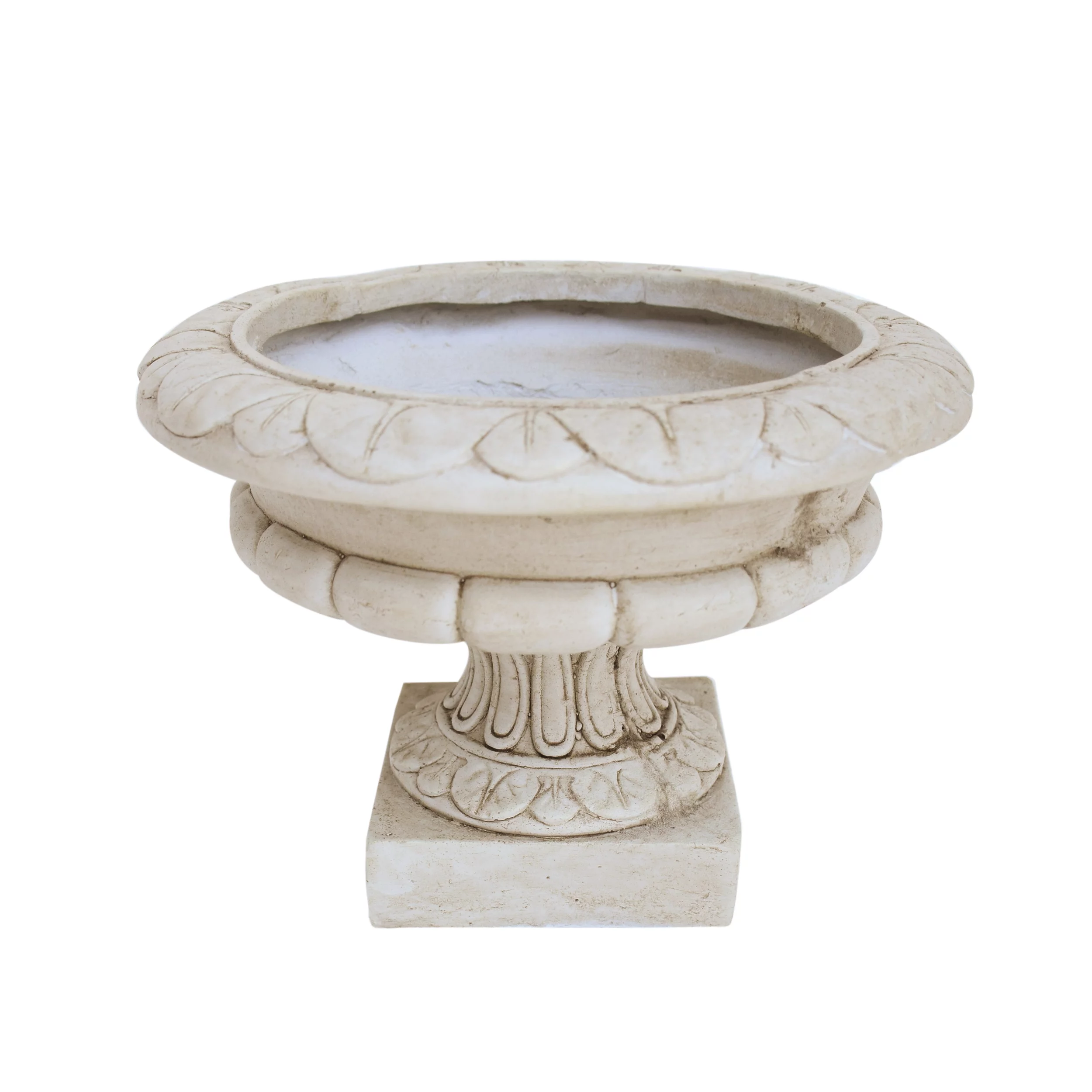 GDF Studio North Outdoor Cast Stone Roman Chalice Garden Urn Planter, Antique White