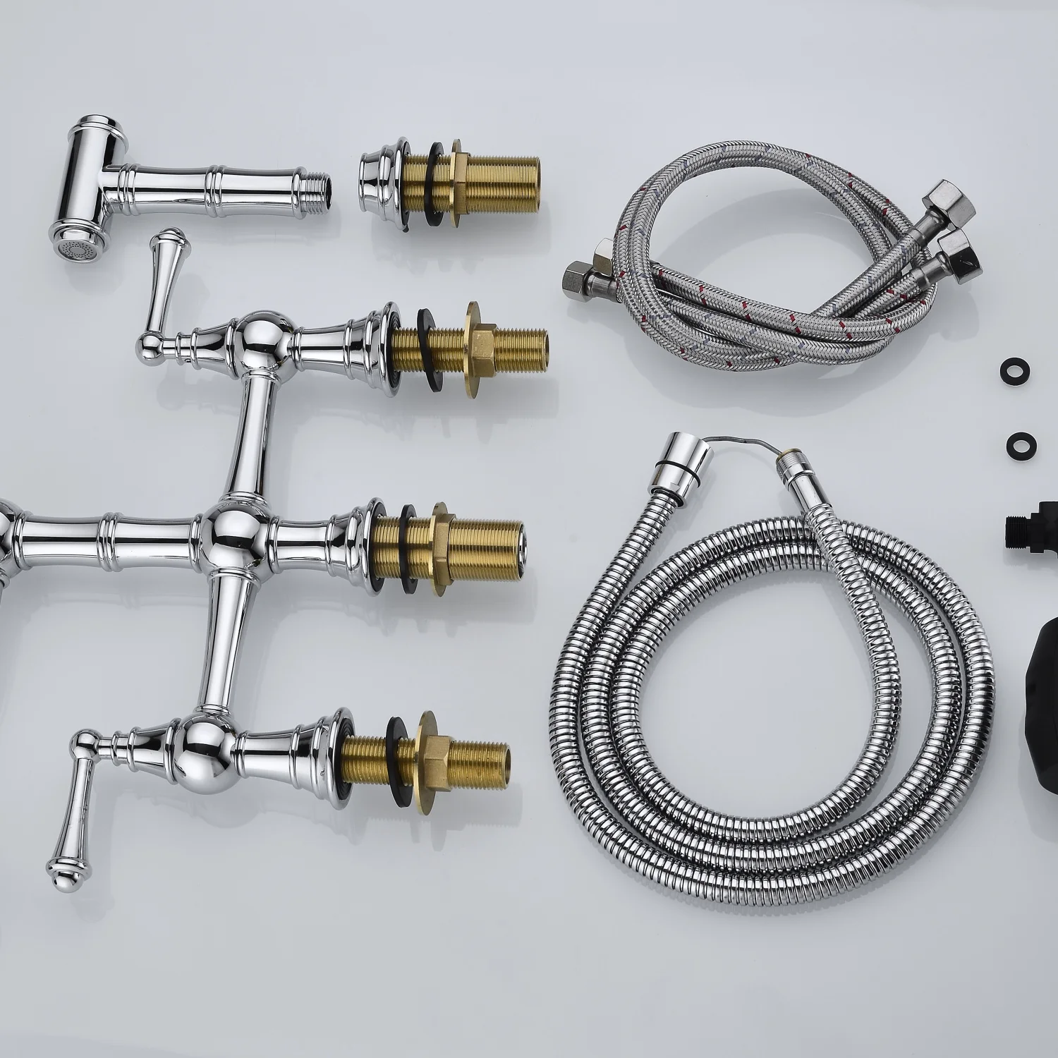 DremFaryoyo Bridge Dual Handles Kitchen Faucet With Pull-Out Side Spray in